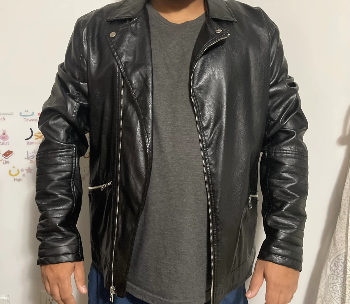 Black Faux Leather Motorcycle Jacket - photo 2