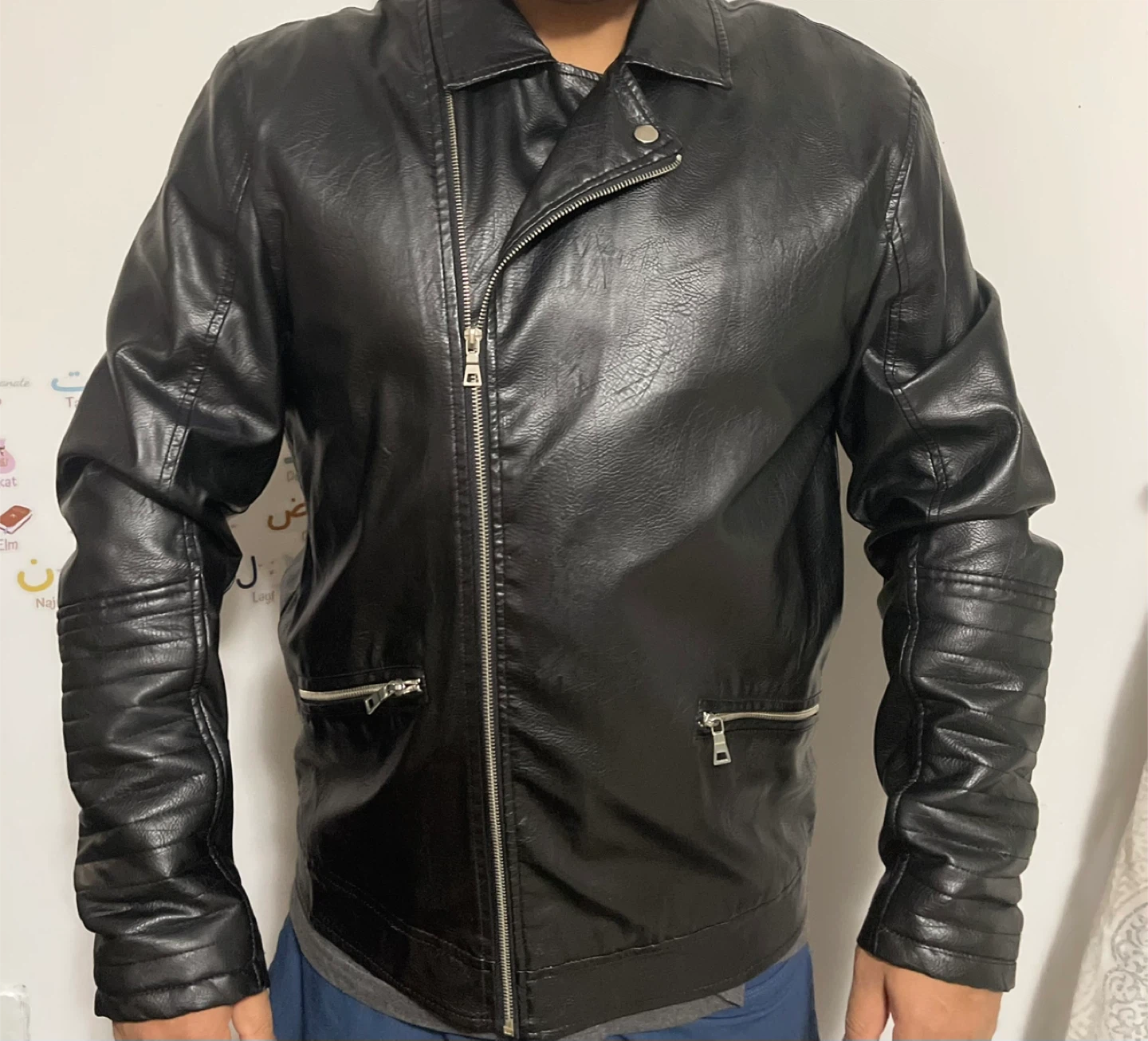 Black Faux Leather Motorcycle Jacket - photo 3