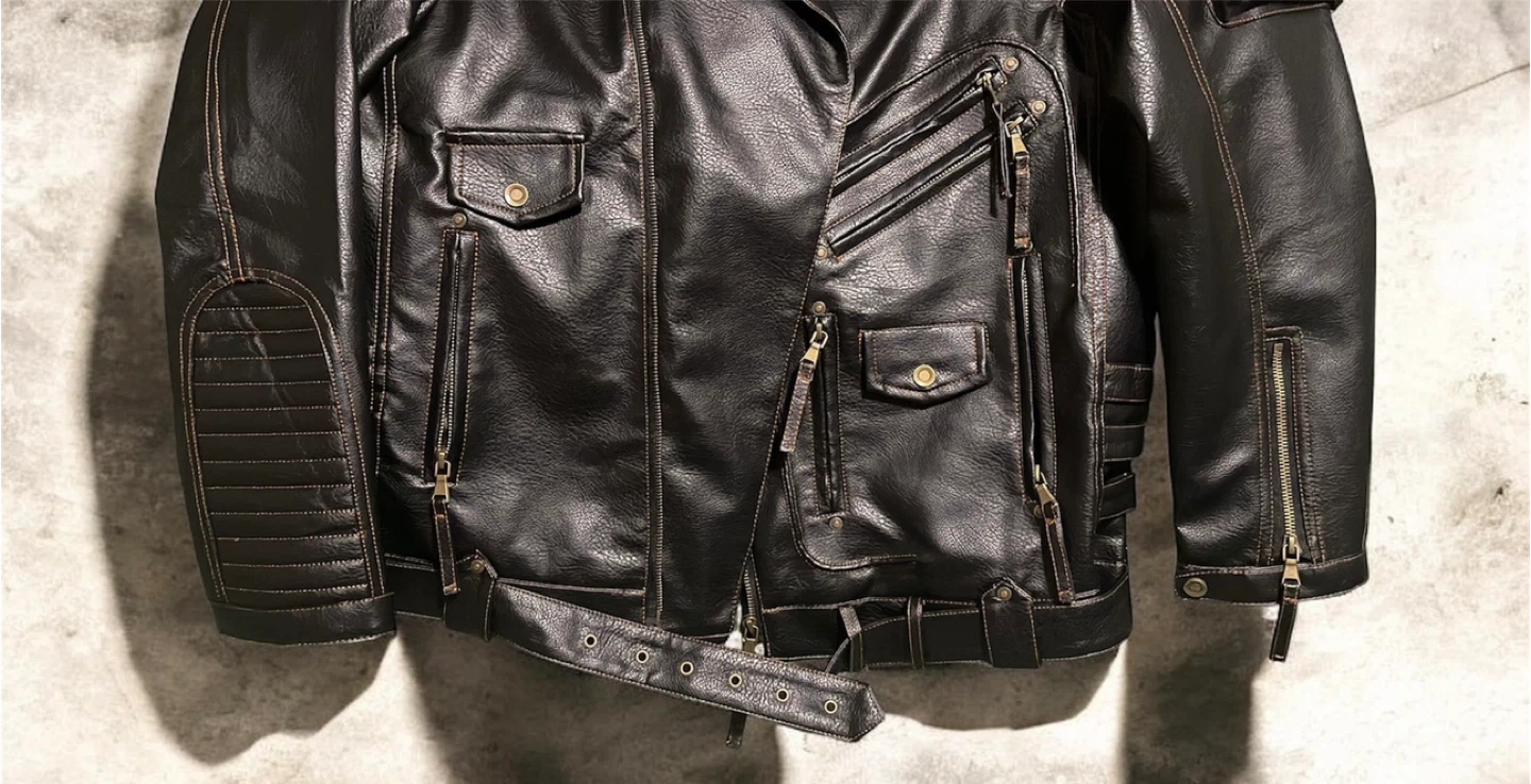 Men’s Black Leather-Style Motorcycle Jacket - photo 3