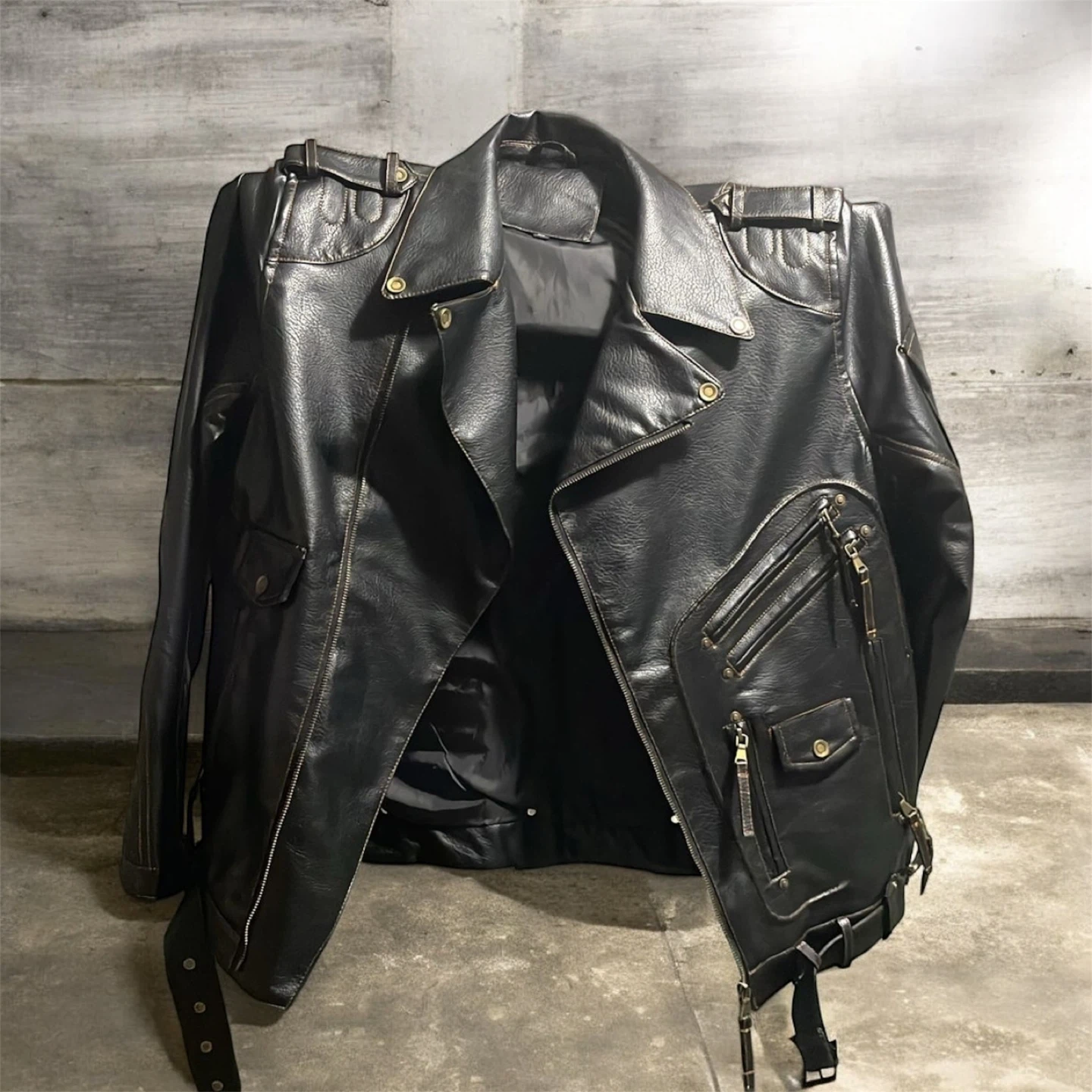 Men’s Black Leather-Style Motorcycle Jacket
