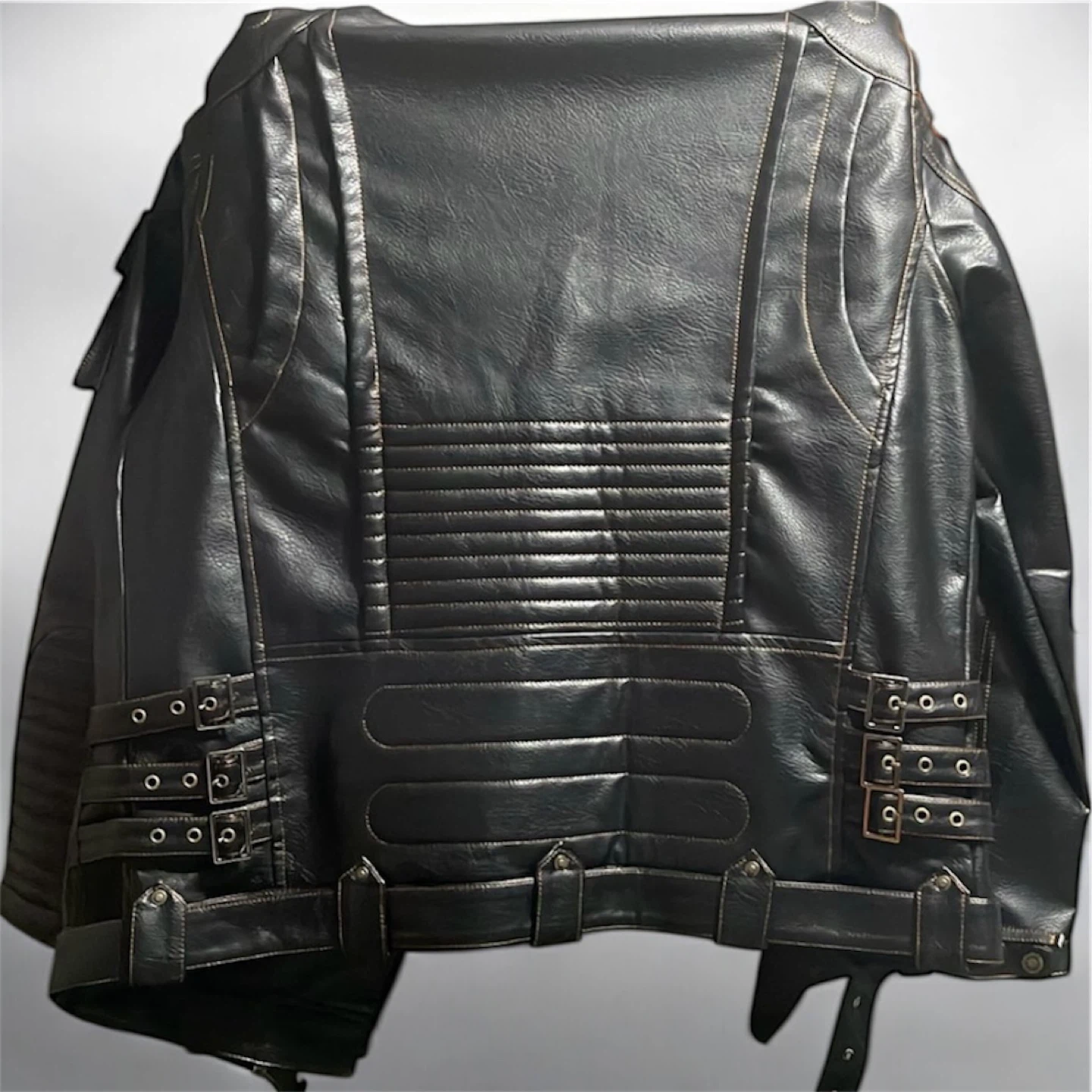 Men’s Black Leather-Style Motorcycle Jacket - photo 2