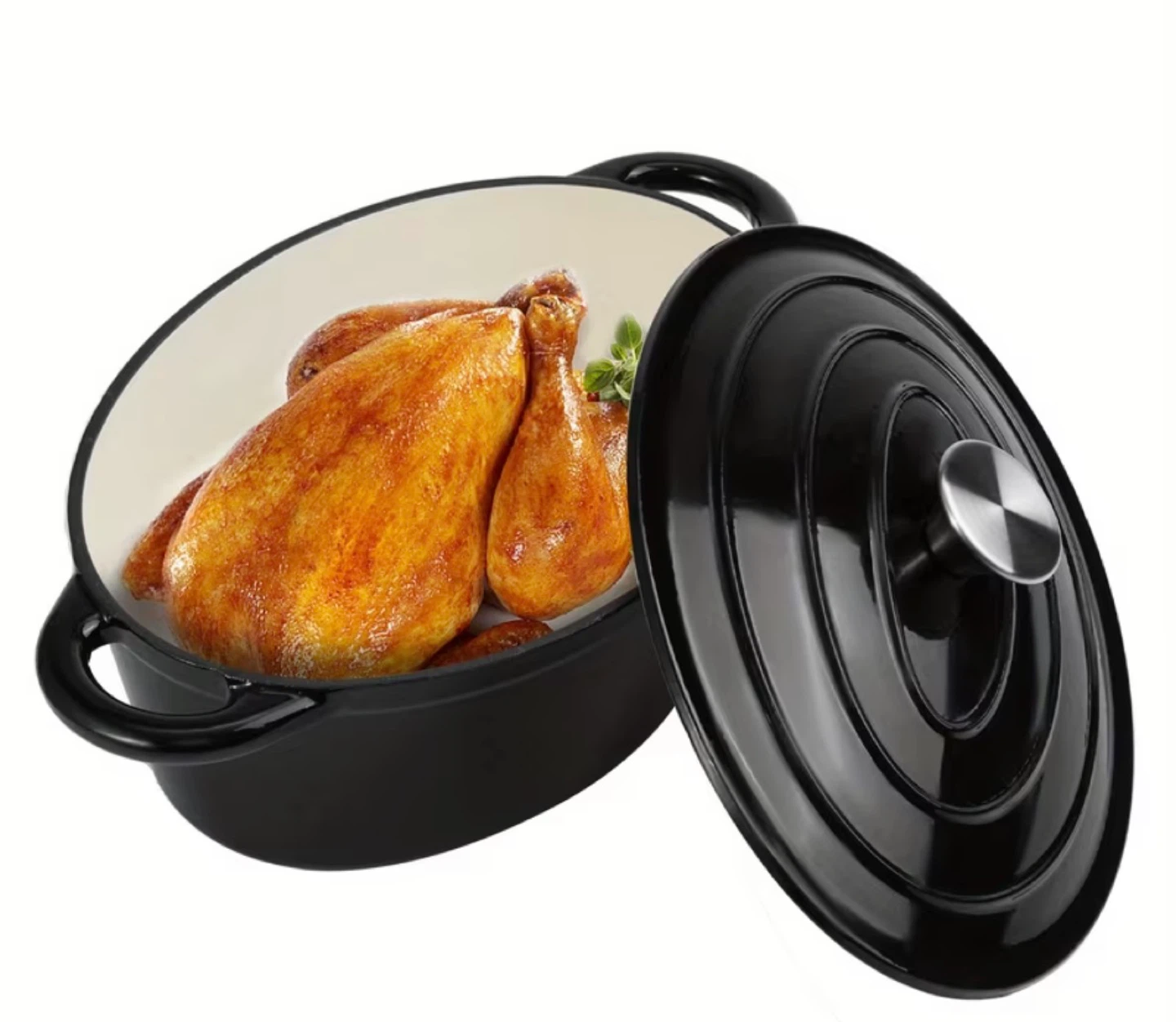 Black Enameled Cast Iron Dutch Oven - photo 2