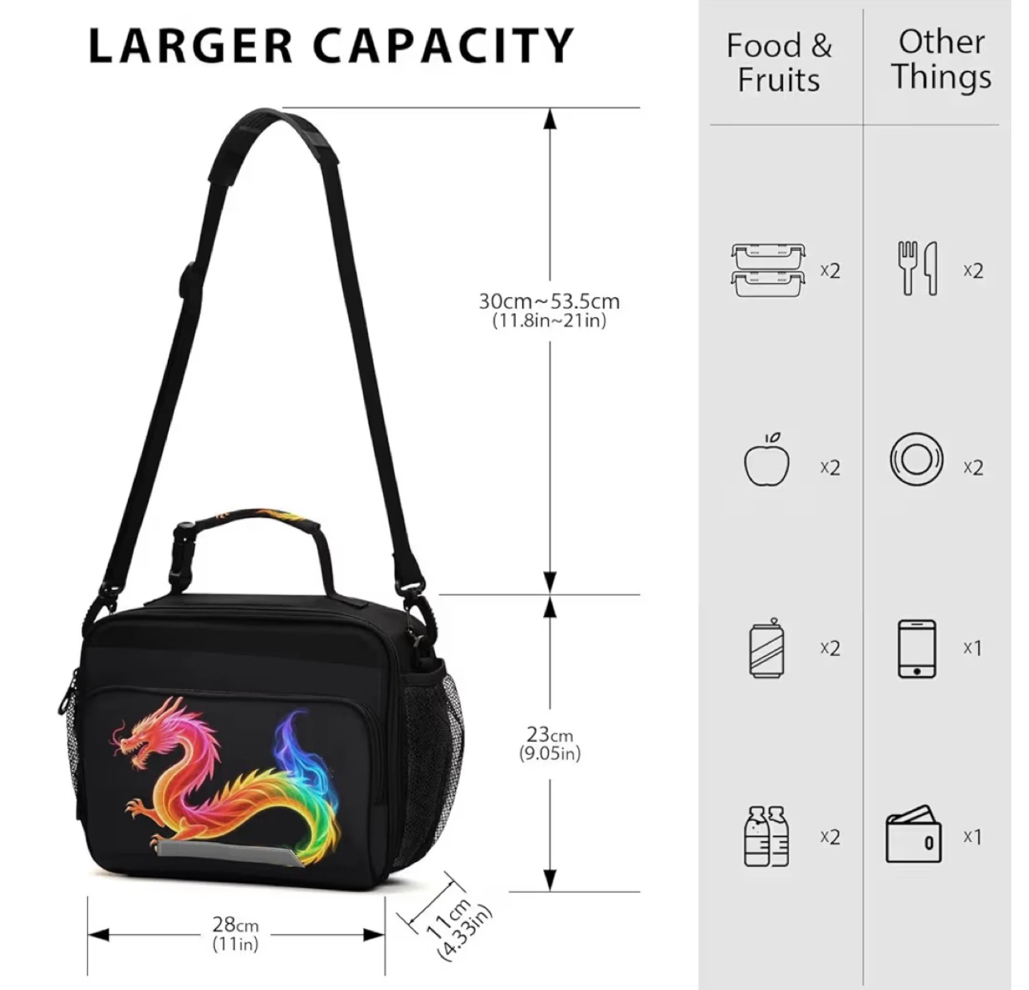 New Large Kcldeci Rainbow Dragon Insulated Lunch Bag 🥕 - photo 2