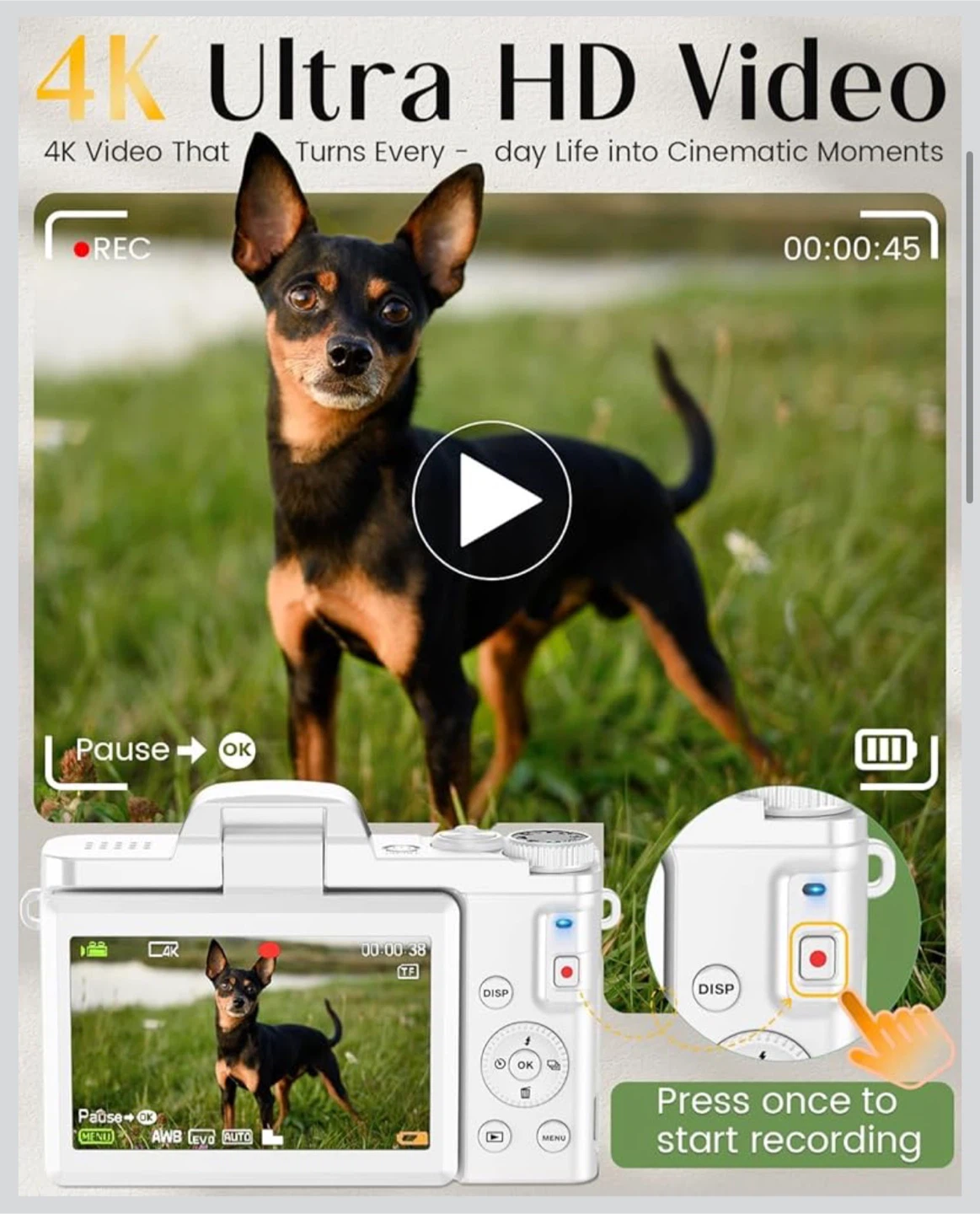 4K Ultra HD Digital Camera - White - photo 3