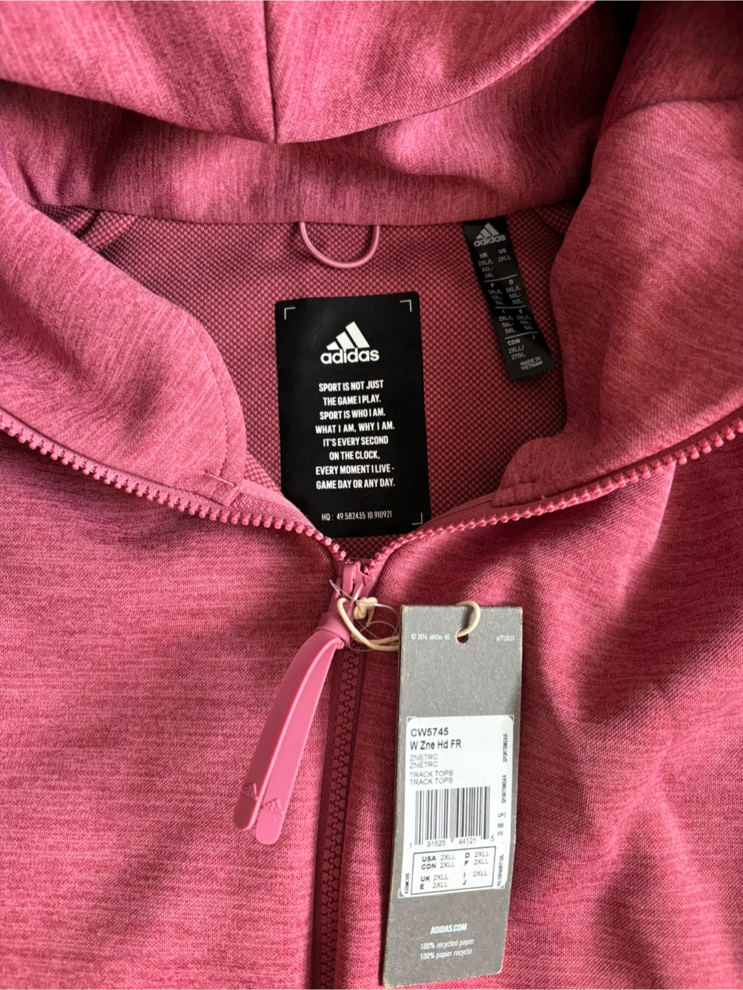 Adidas W Zne HD FR 2XL Maroon Hoodie - New - photo 3