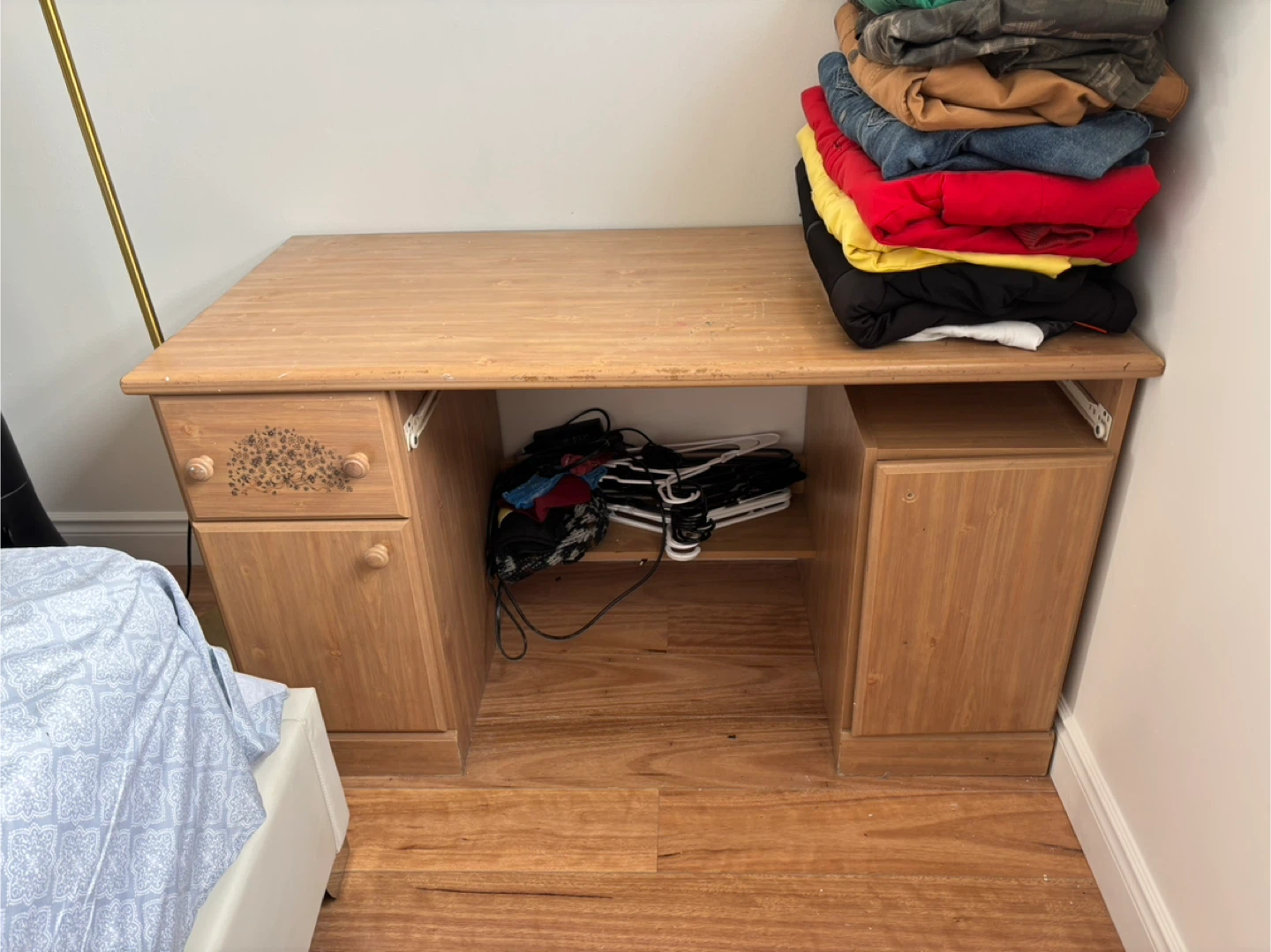 Wooden Desk with Storage Cabinets
