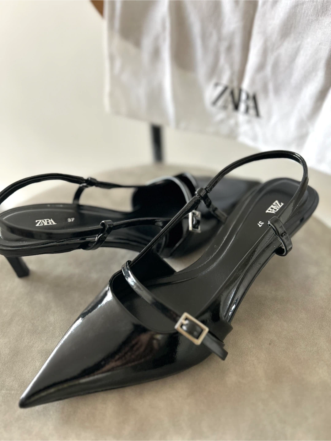 Zara Black Heeled Slingbacks - Size 37 - photo 2