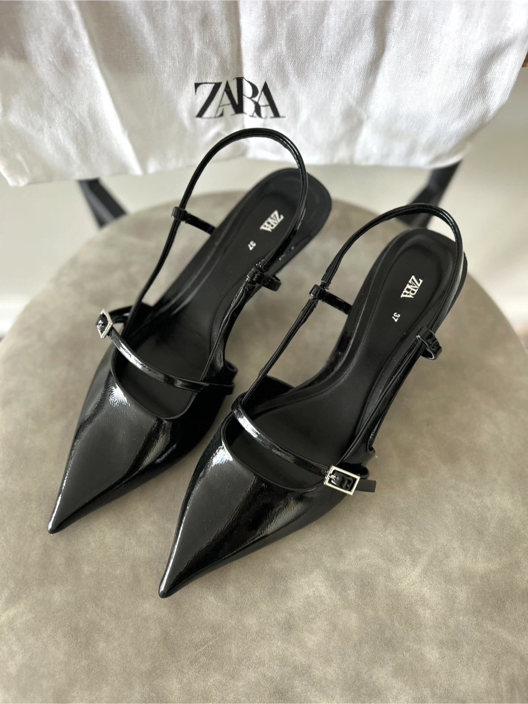 Zara Black Heeled Slingbacks - Size 37 - photo 3