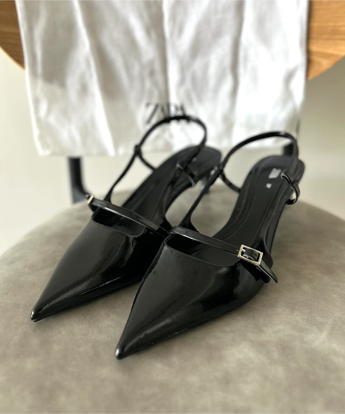 Zara Black Heeled Slingbacks - Size 37