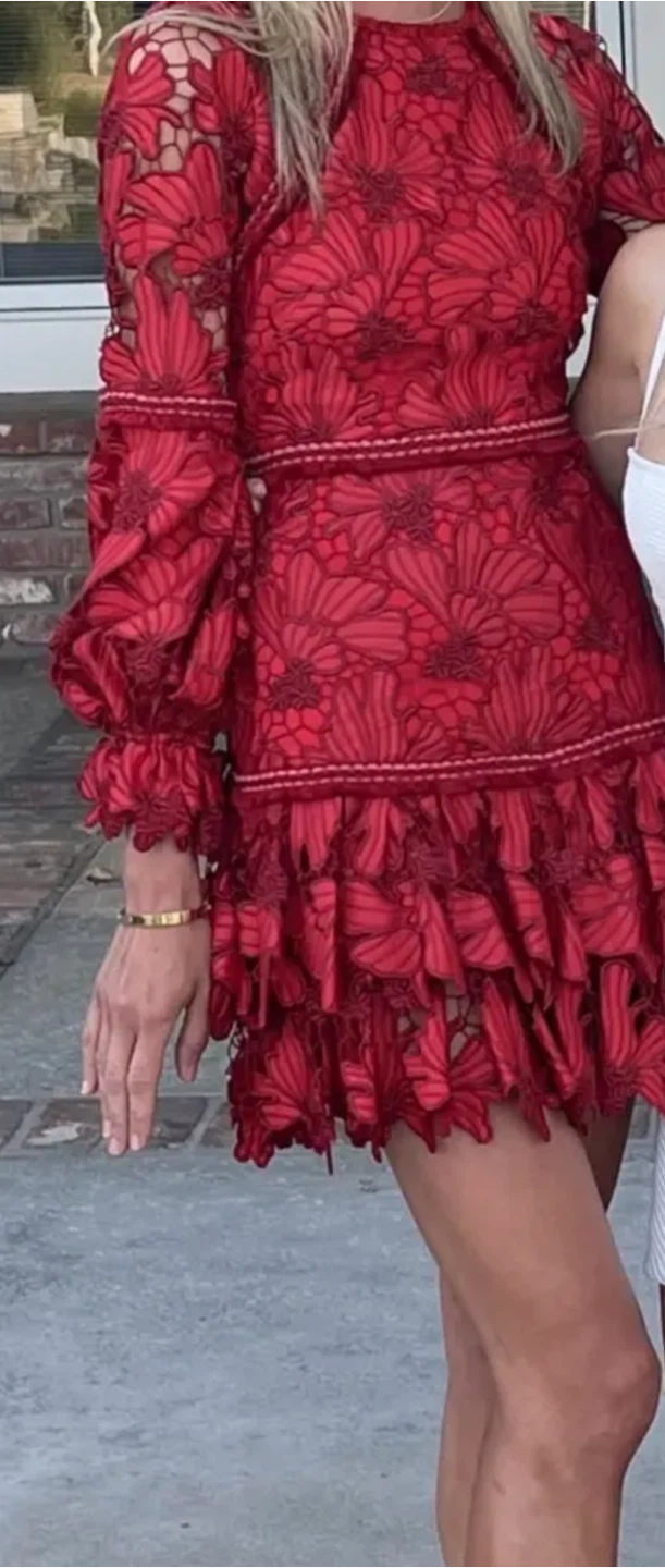Floral red lace Alexis dress like new - photo 5