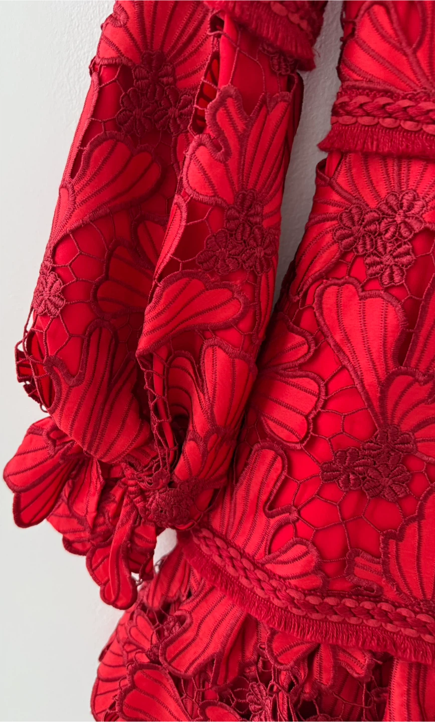 Floral red lace Alexis dress like new - photo 4