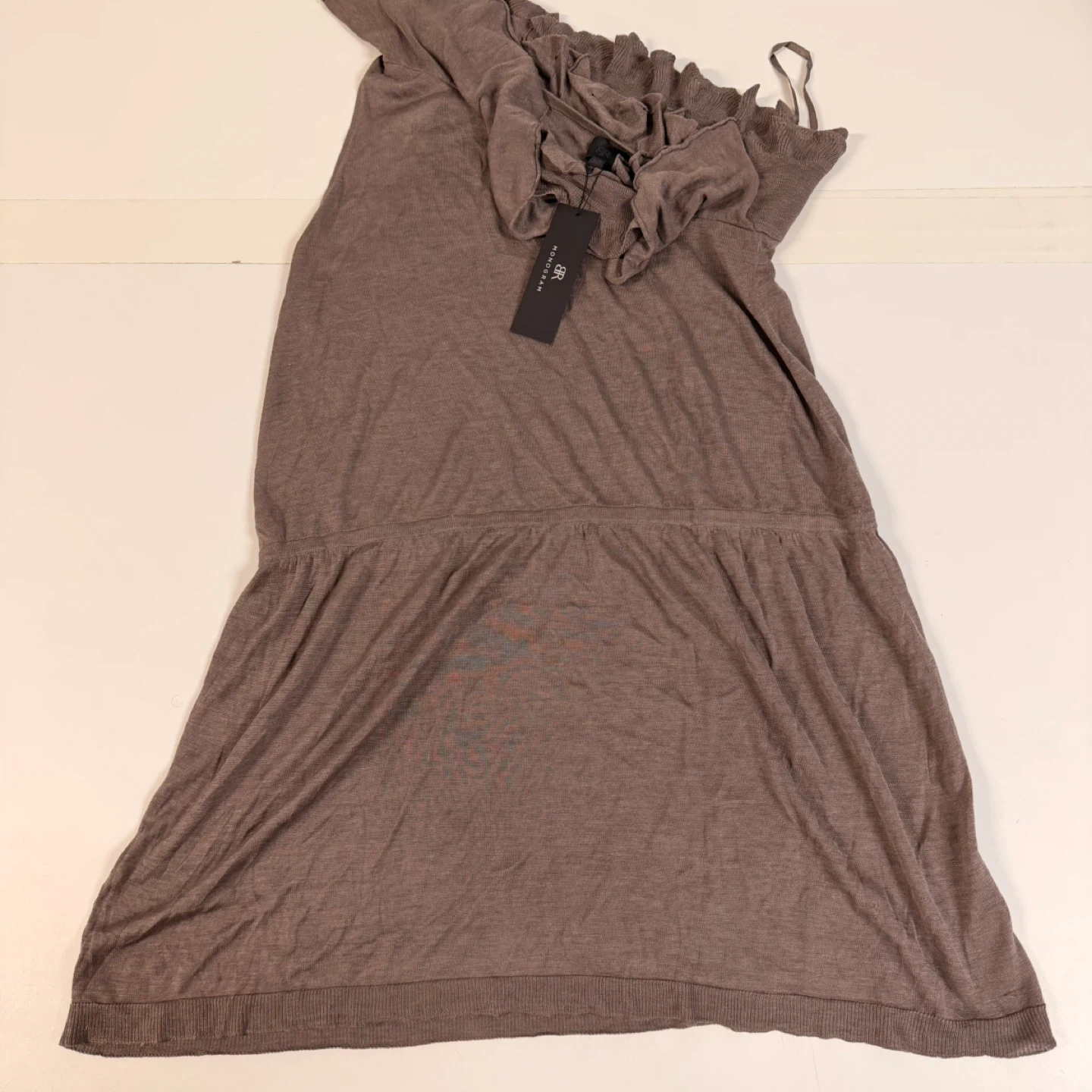 Monogram One Shoulder Ruffle Dress Silk Blend Size L New w/ Tag - photo 3