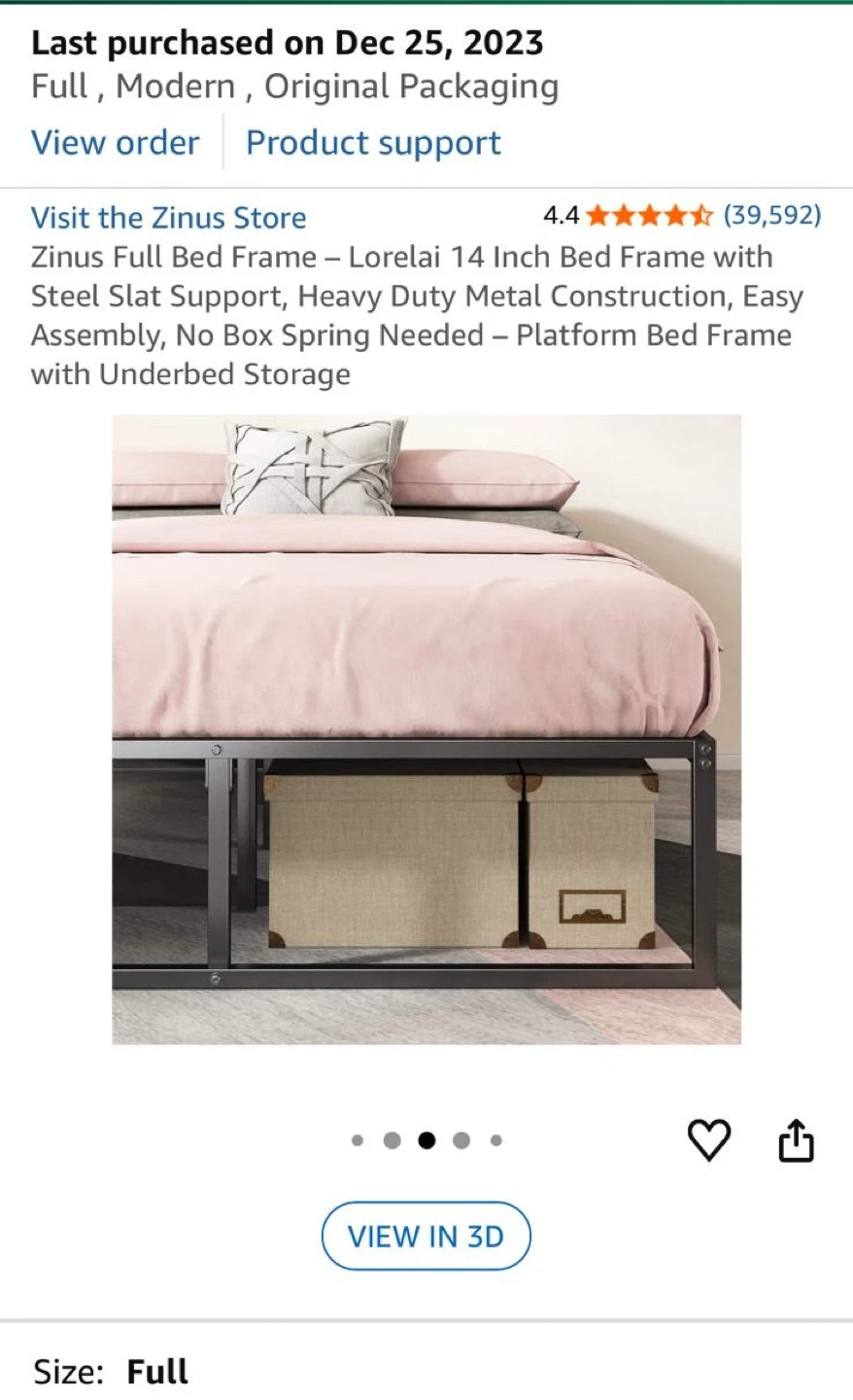 Zinus Lorelai Full Bed Frame - Like New! - photo 3