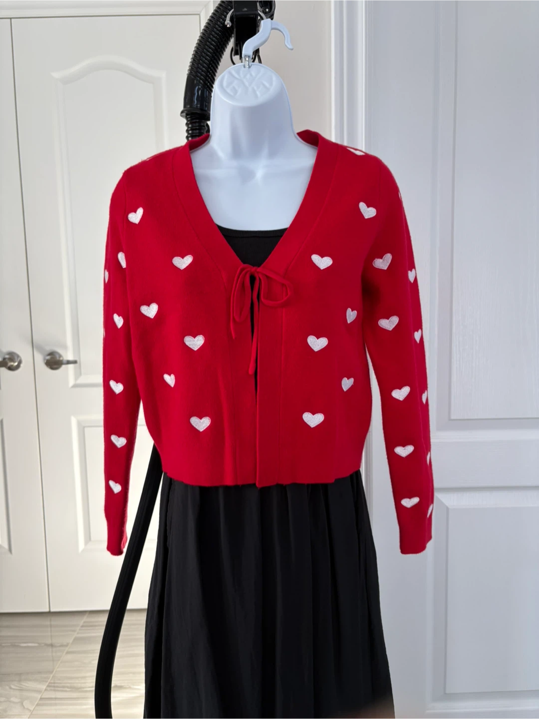 Red Heart Pattern Cardigan - Size XS