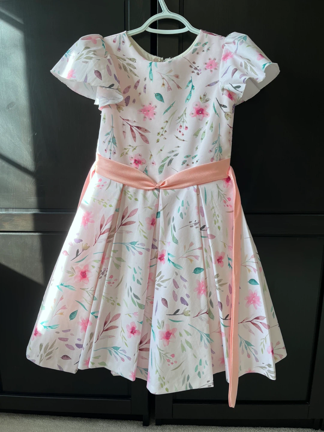 Floral Print Dress with Pink Belt