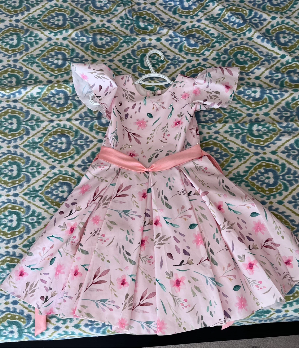 Floral Print Dress with Pink Belt - photo 4