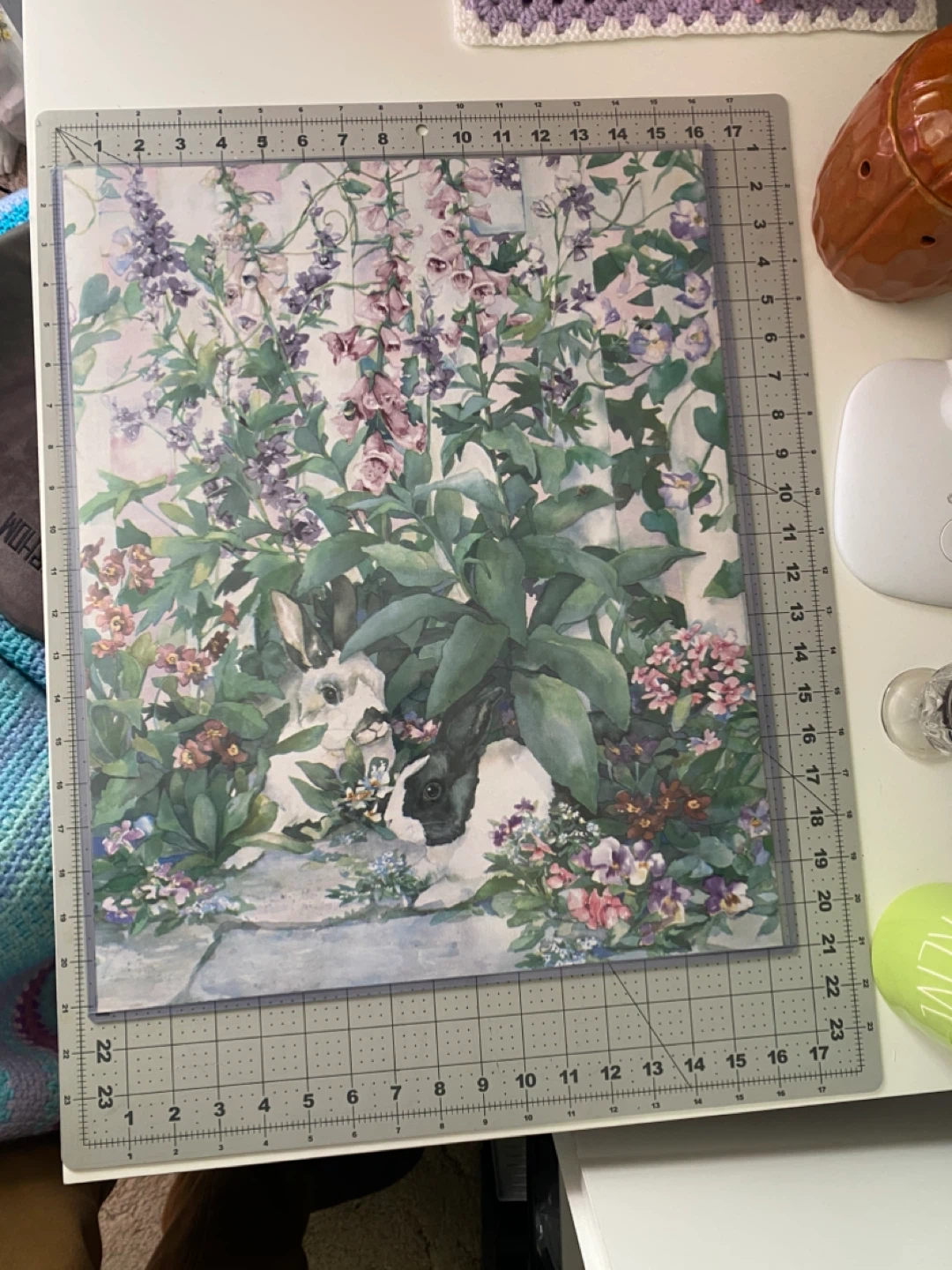 Floral Bunny Art Print - 17x22 inches