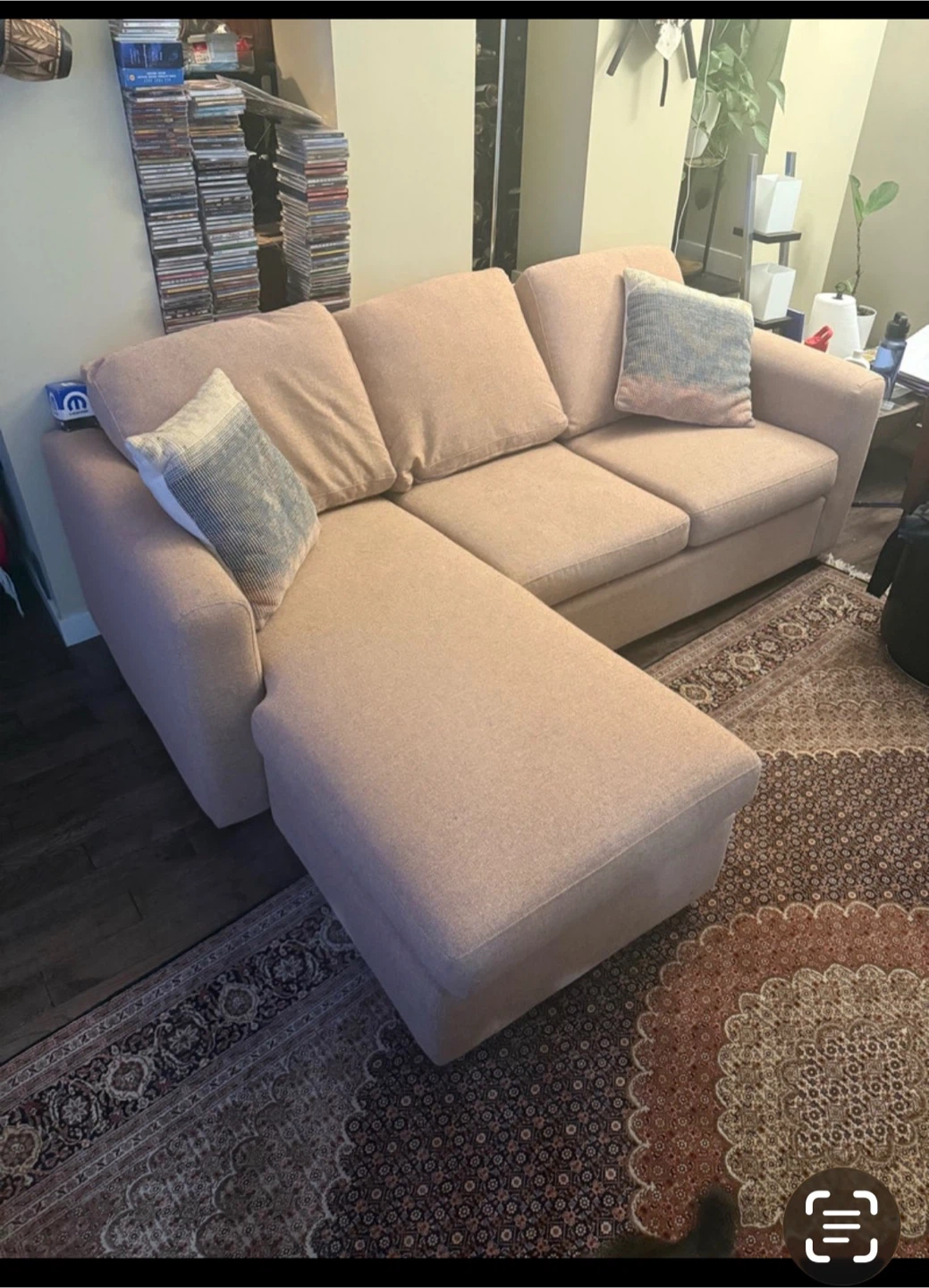 Beige Sectional Sofa with Chaise Lounge