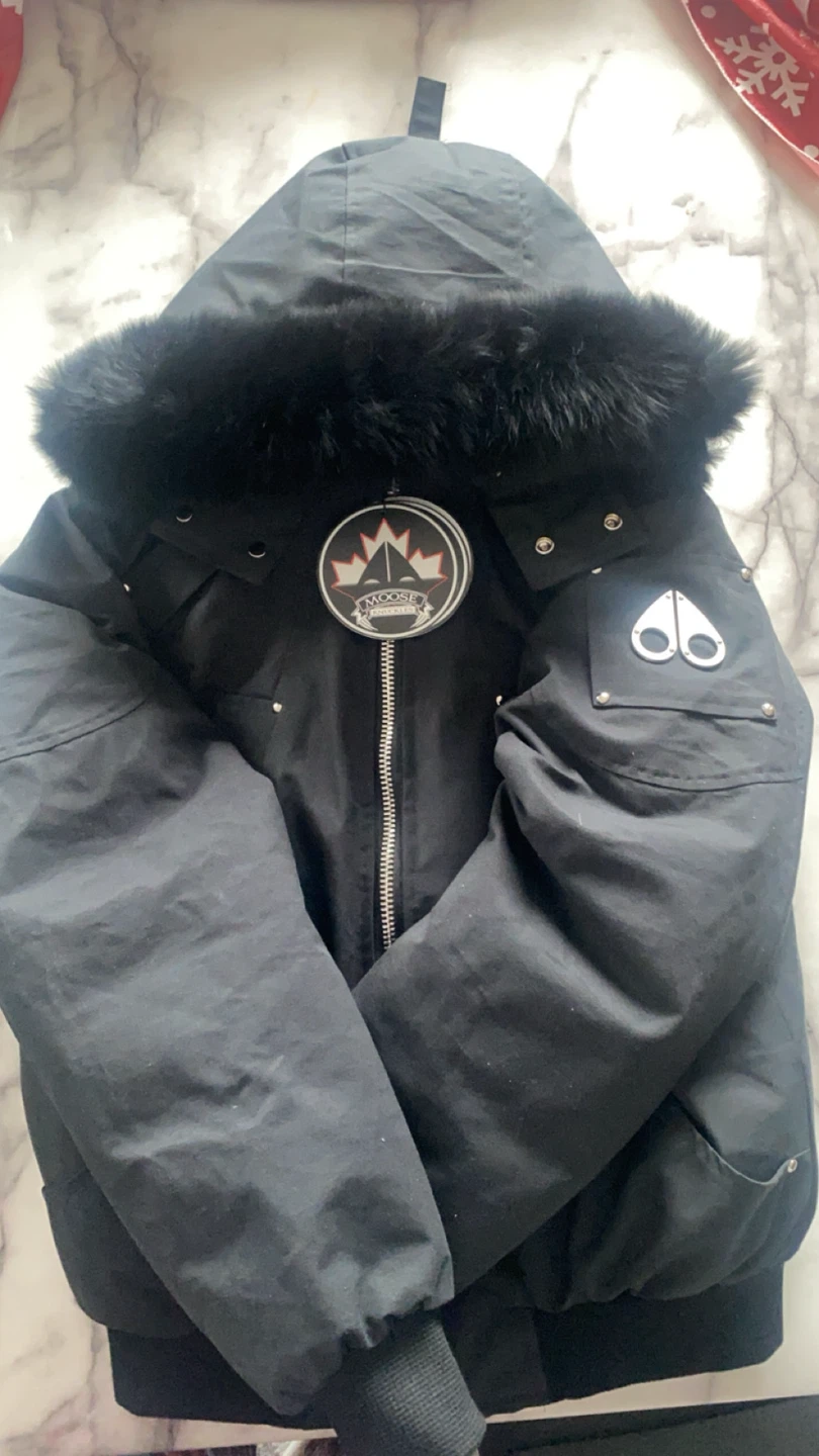 Moose Knuckles Black Bomber Jacket - Size L