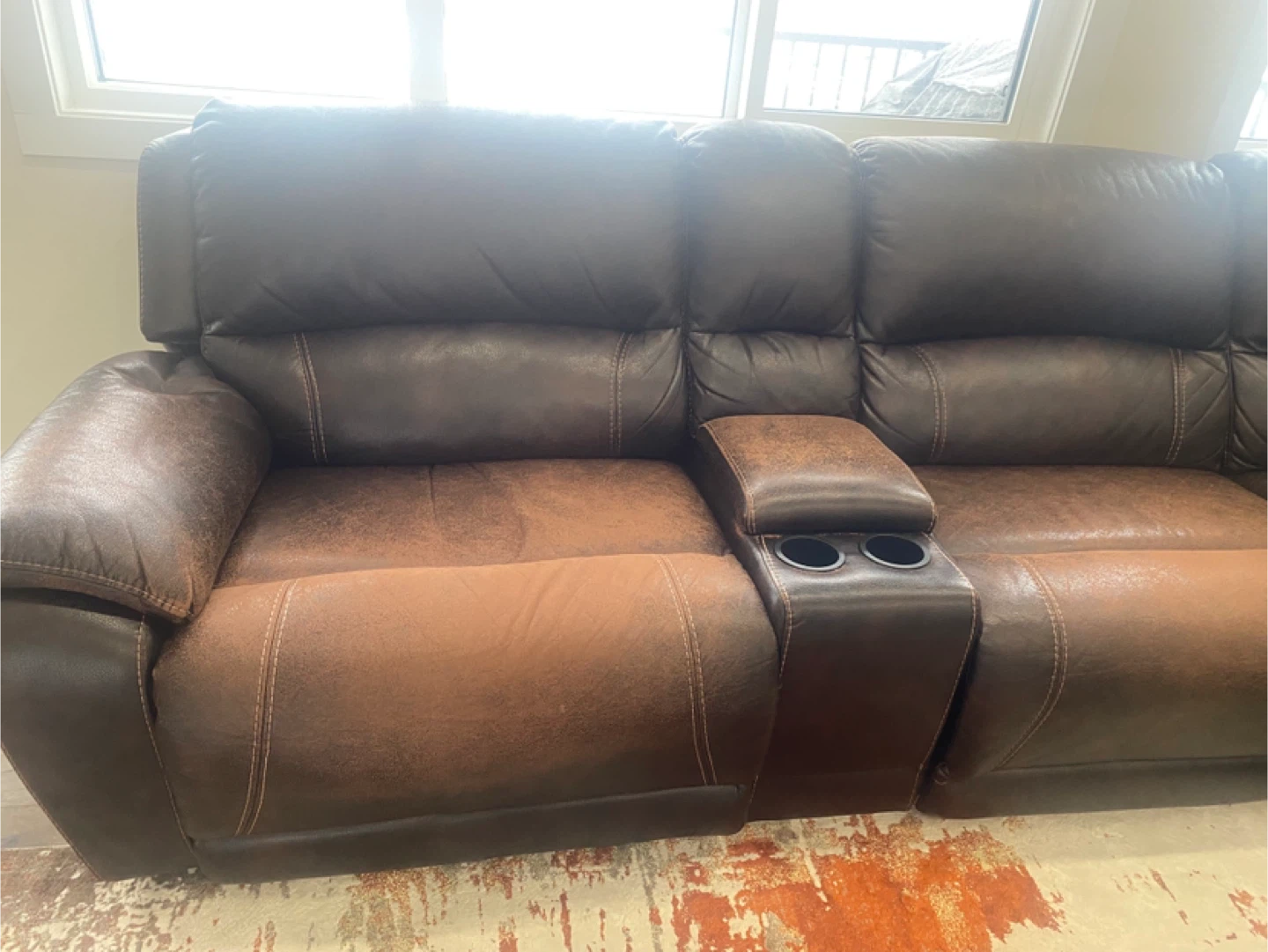 Brown Leather Reclining Sectional Sofa - photo 4