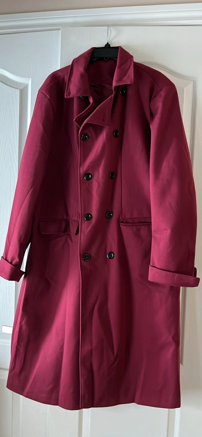 Burgundy Double-Breasted Trench Coat - photo 2