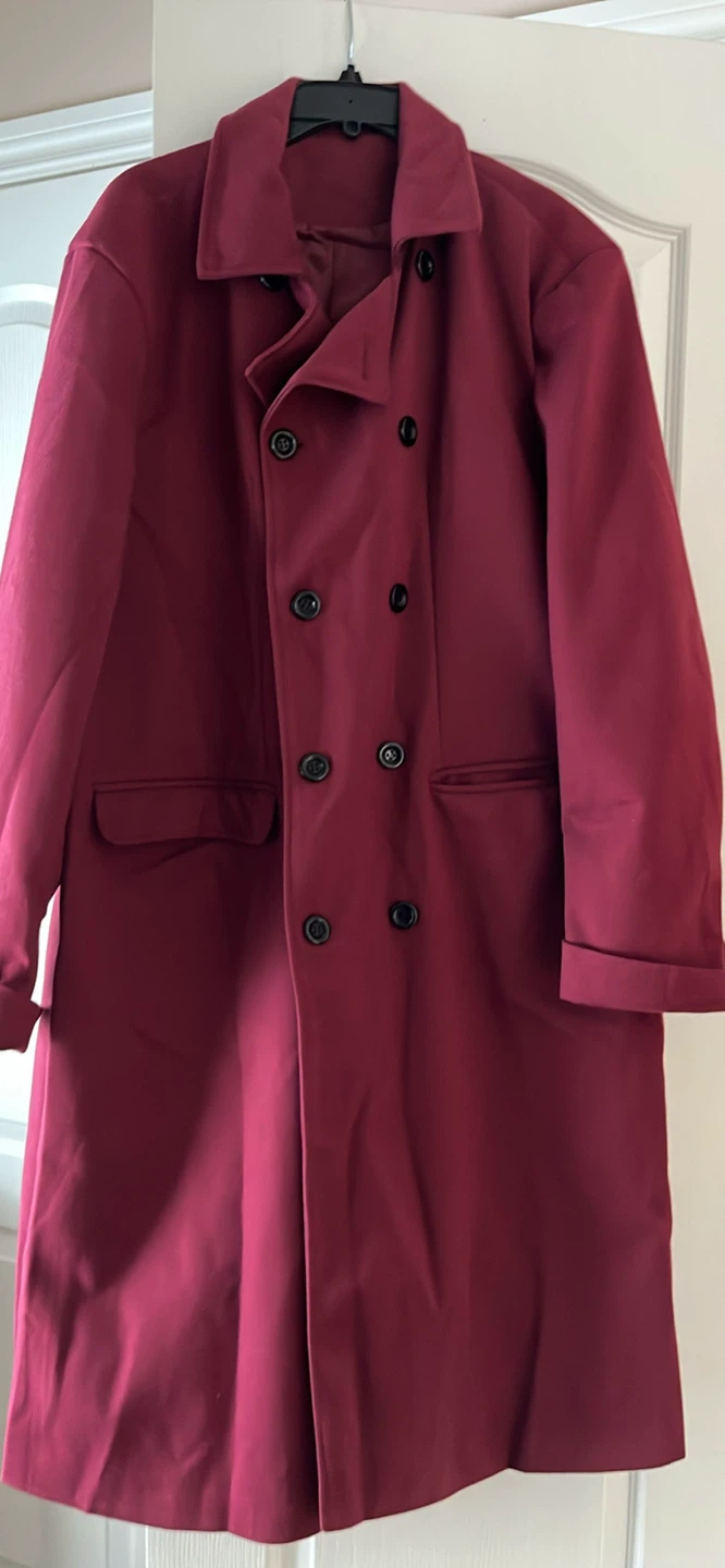 Burgundy Double-Breasted Trench Coat