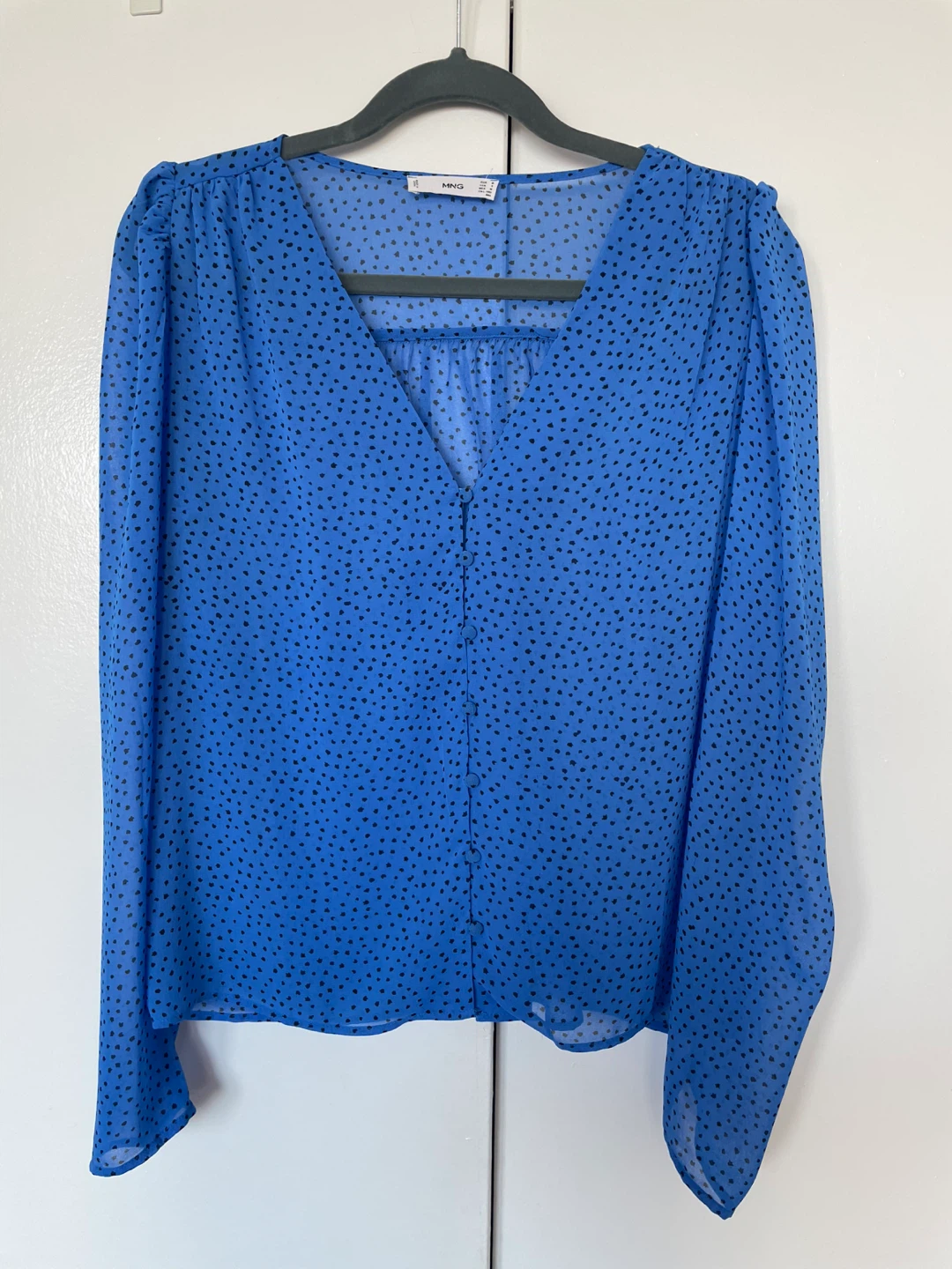 MANGO Blue Polka Dot Blouse - Size M