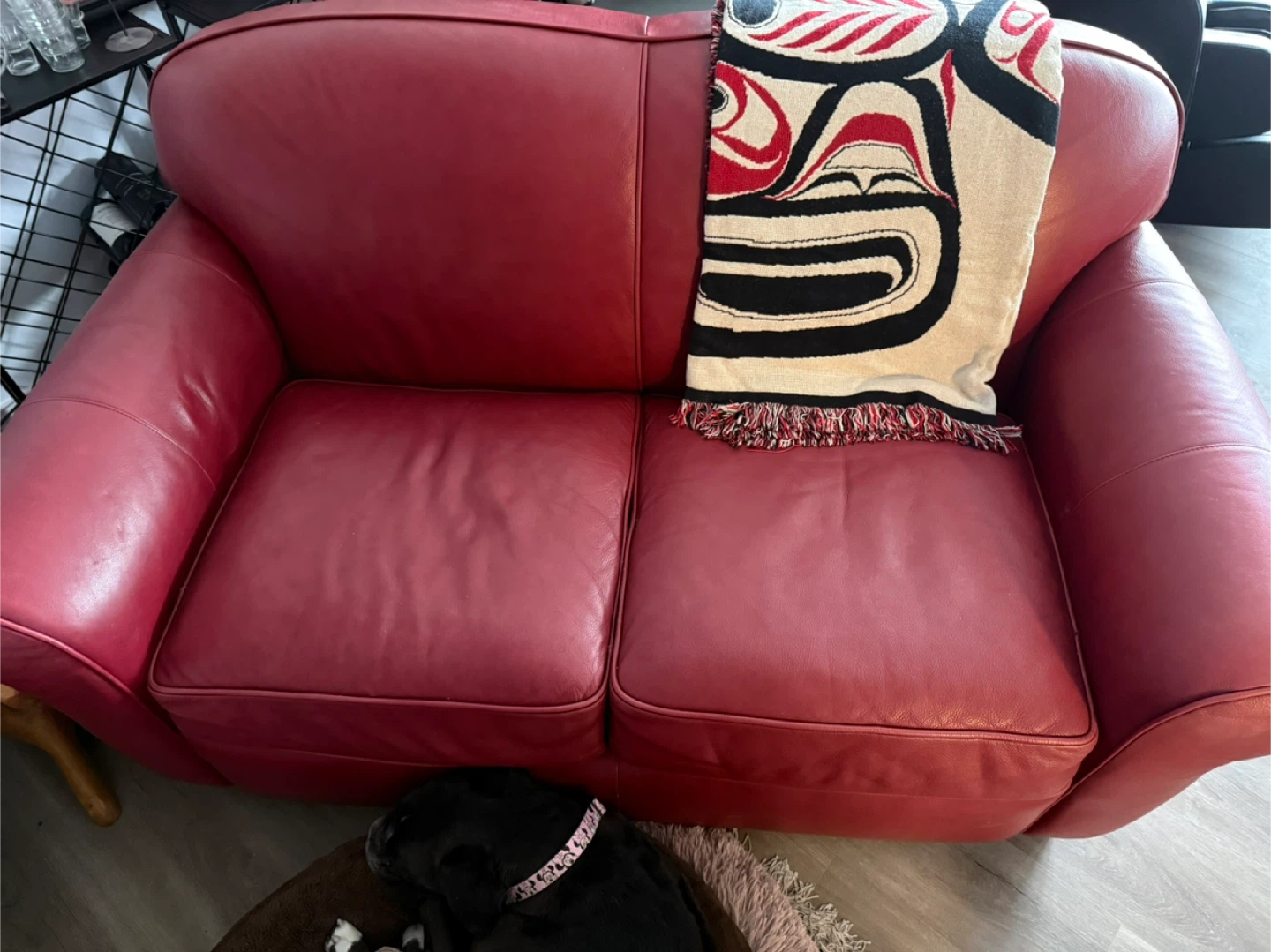 Red Leather Loveseat Sofa - photo 2