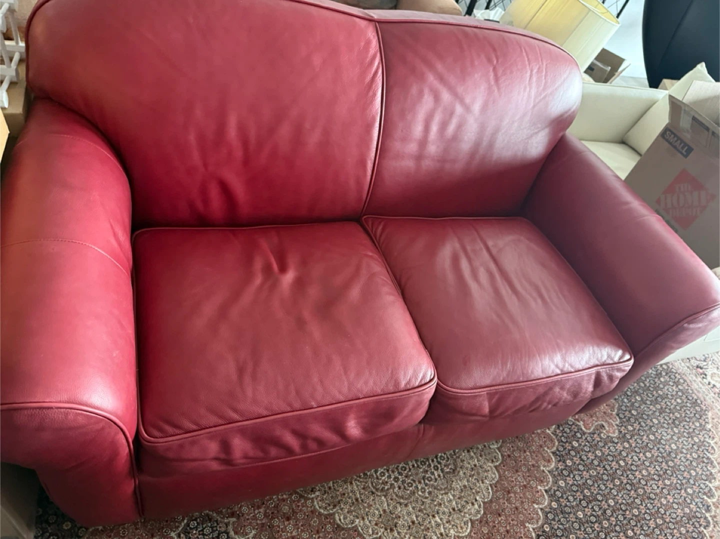Red Leather Loveseat Sofa - photo 3