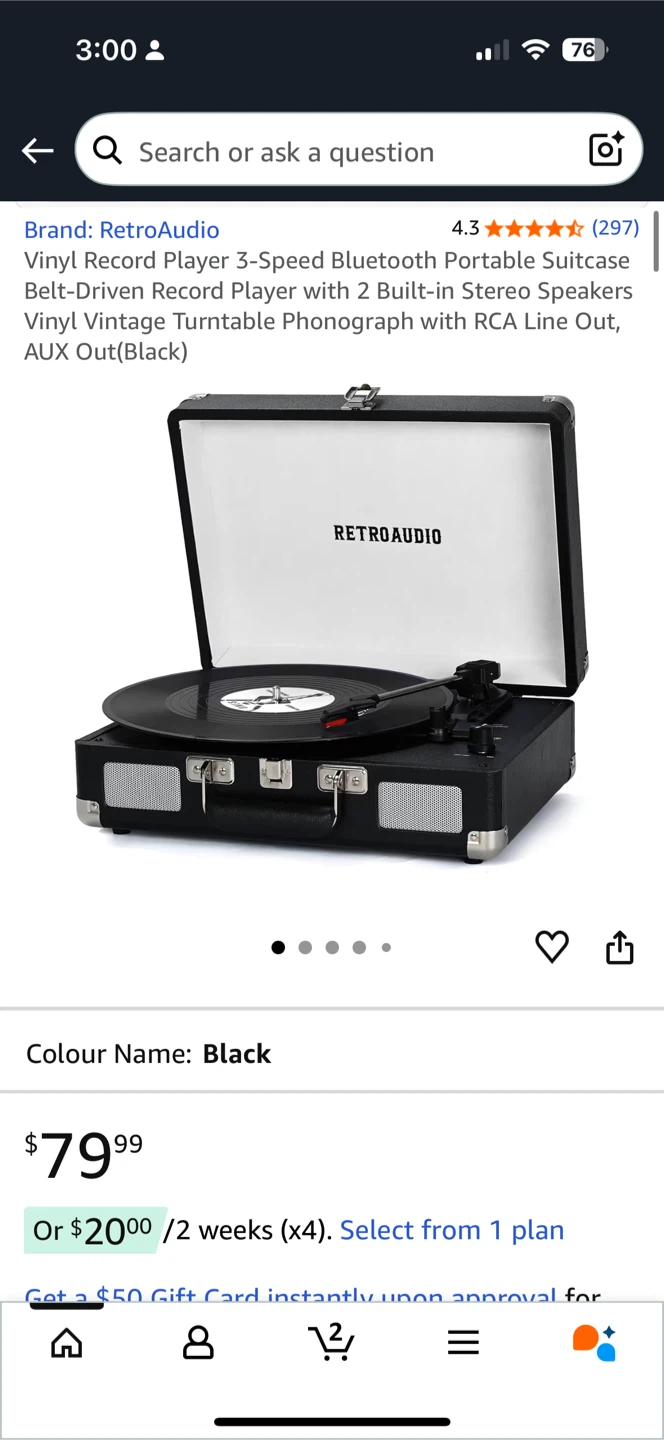 RetroAudio Suitcase Vinyl Record Player - Black - photo 2