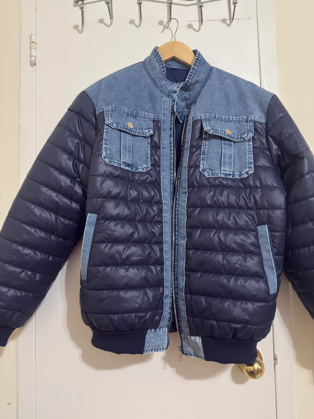 Men's Navy Blue Denim Puffer Jacket