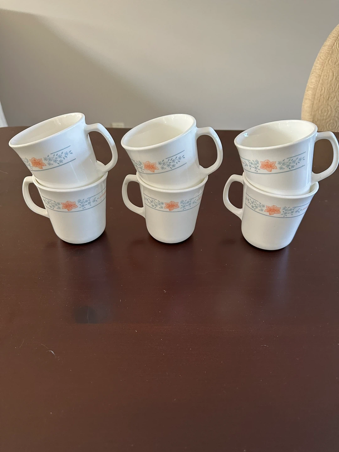 Corelle mugs Set Of 6 Tea Coffee Mug Cup White Orange Blue - photo 2