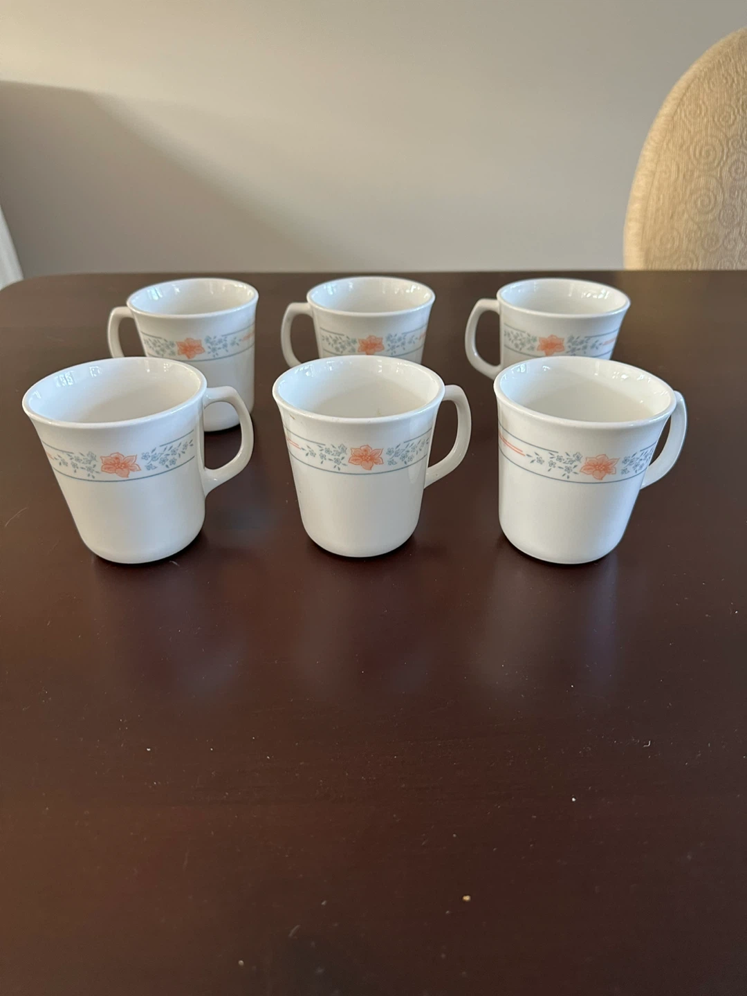 Corelle mugs Set Of 6 Tea Coffee Mug Cup White Orange Blue