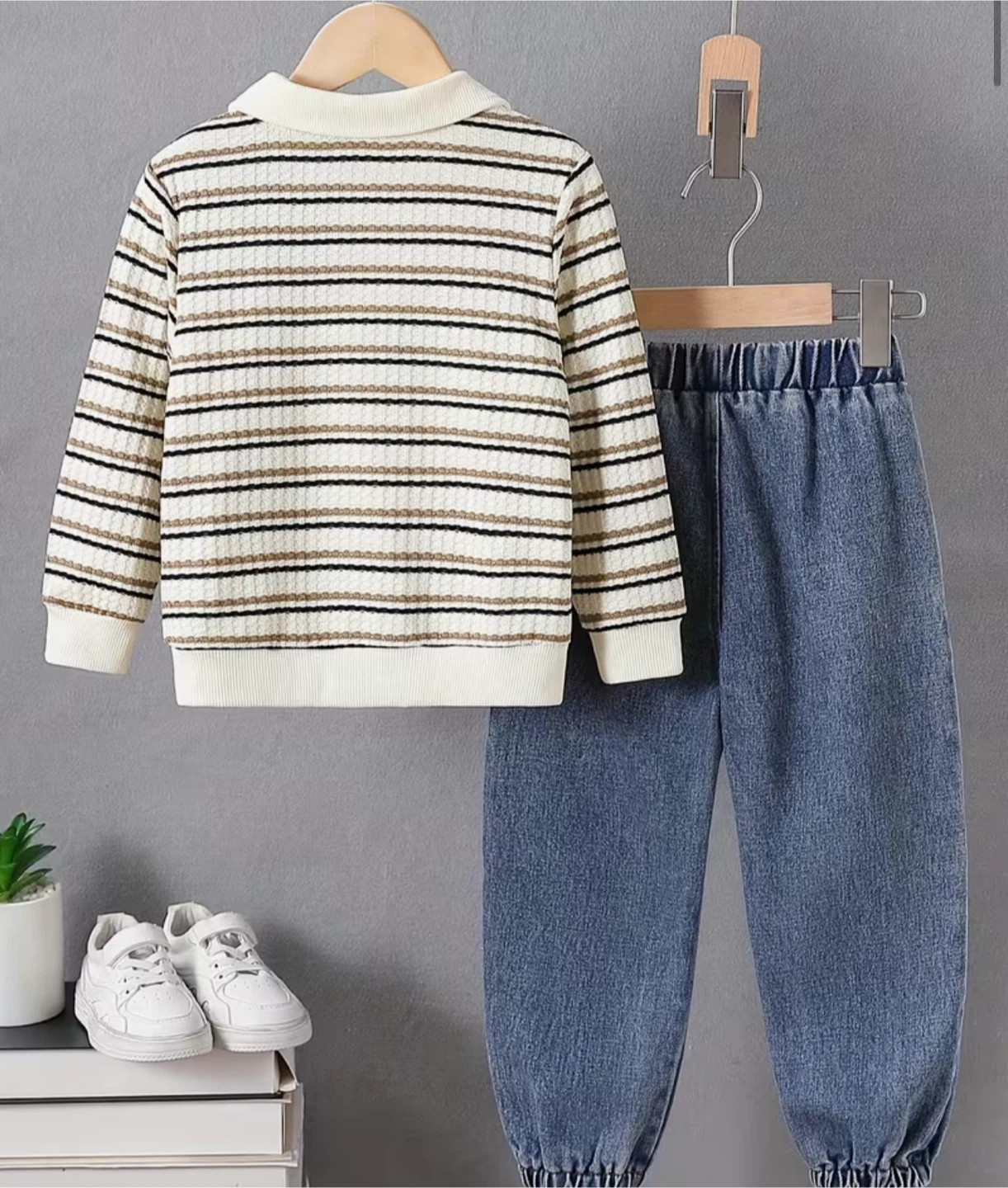 Kids Striped Top & Denim Pants Set - photo 2