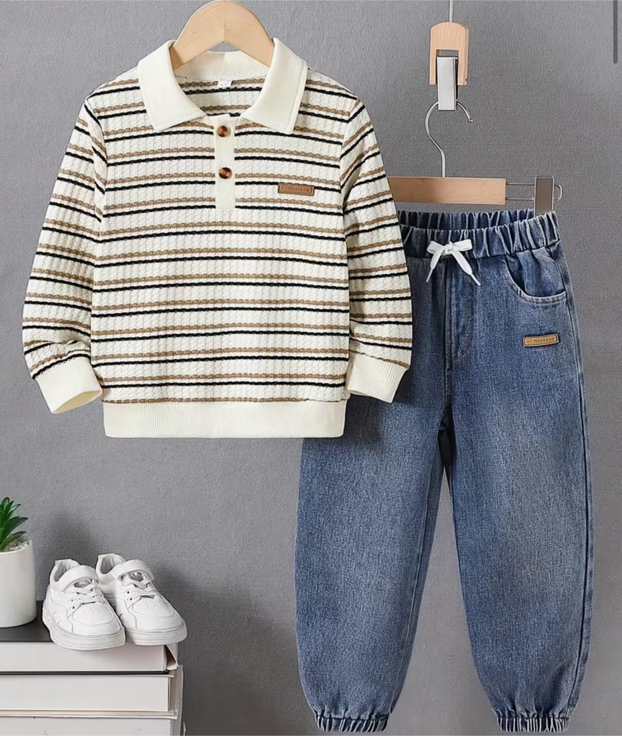 Kids Striped Top & Denim Pants Set