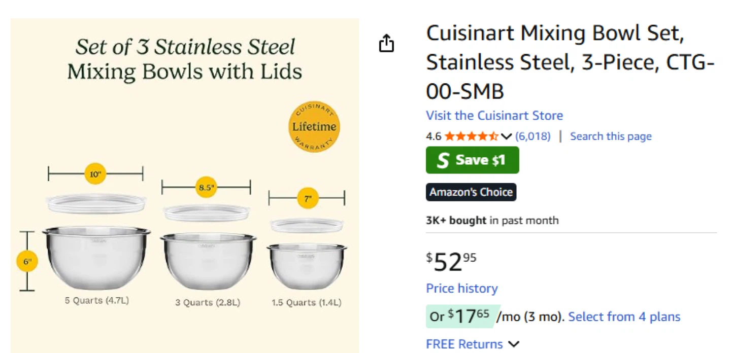 No lids Cuisinart Stainless Steel Mixing Bowl Set (3-Piece)