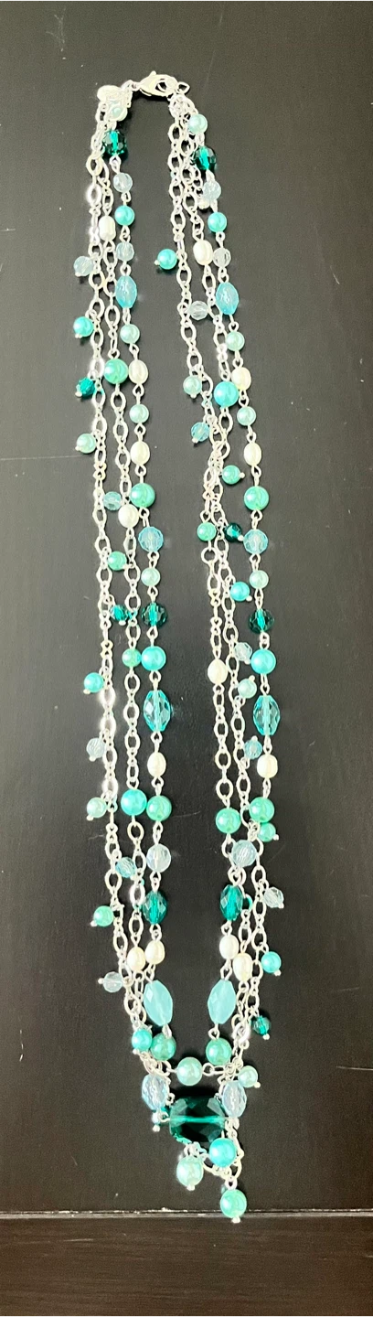 Beaded Multi-Strand Necklace - Turquoise & Silver