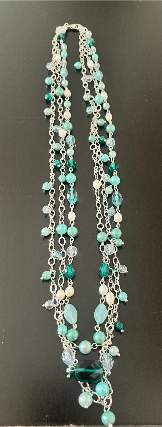 Beaded Multi-Strand Necklace - Turquoise & Silver - photo 4