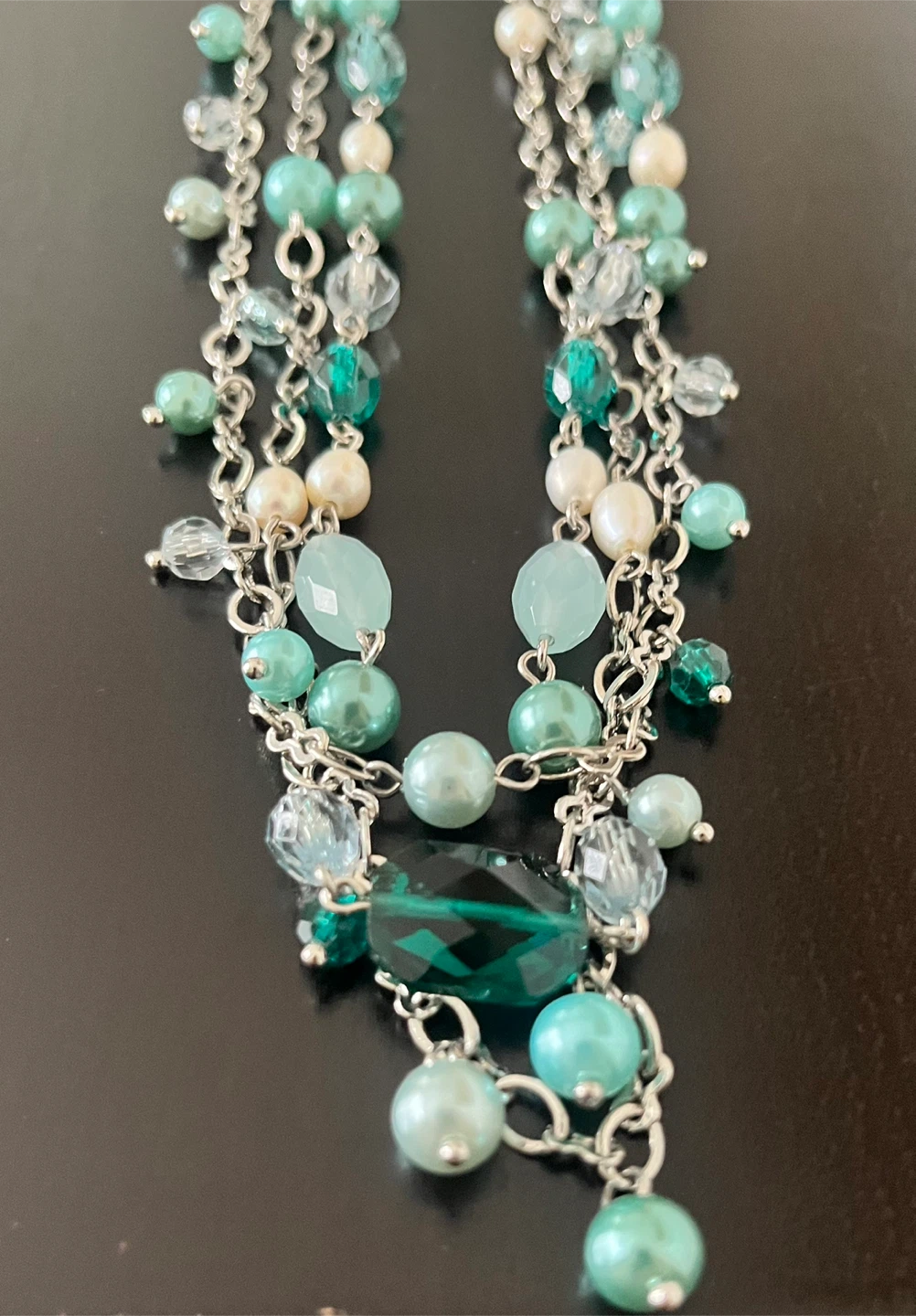 Beaded Multi-Strand Necklace - Turquoise & Silver - photo 2