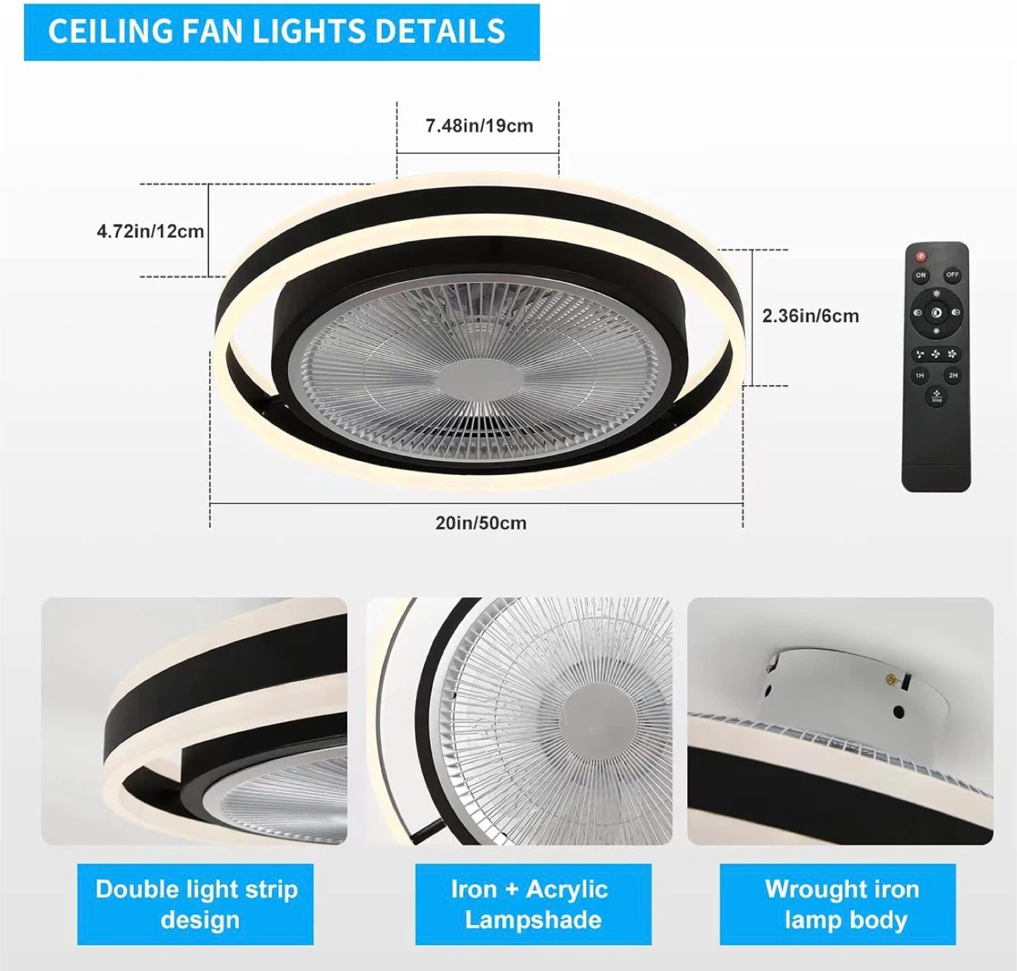 20" LED Ceiling Fan with Remote - White - photo 5