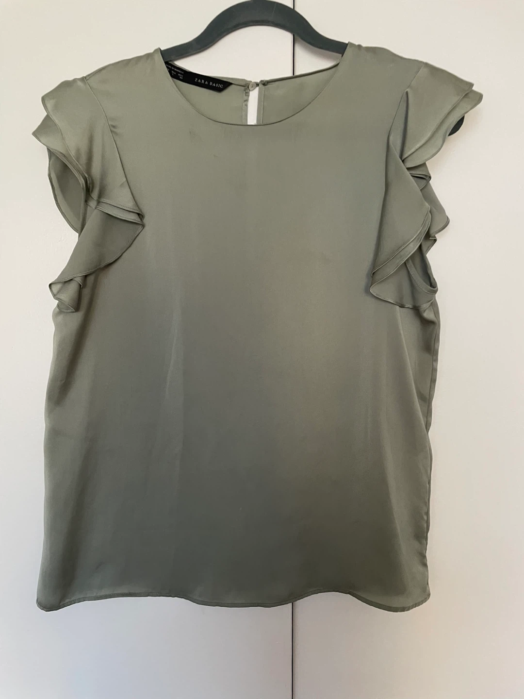 Zara Basic Olive Green Ruffle Sleeve Top