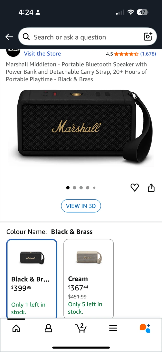 Marshall Middleton Portable Bluetooth Speaker - Black & Brass - photo 2