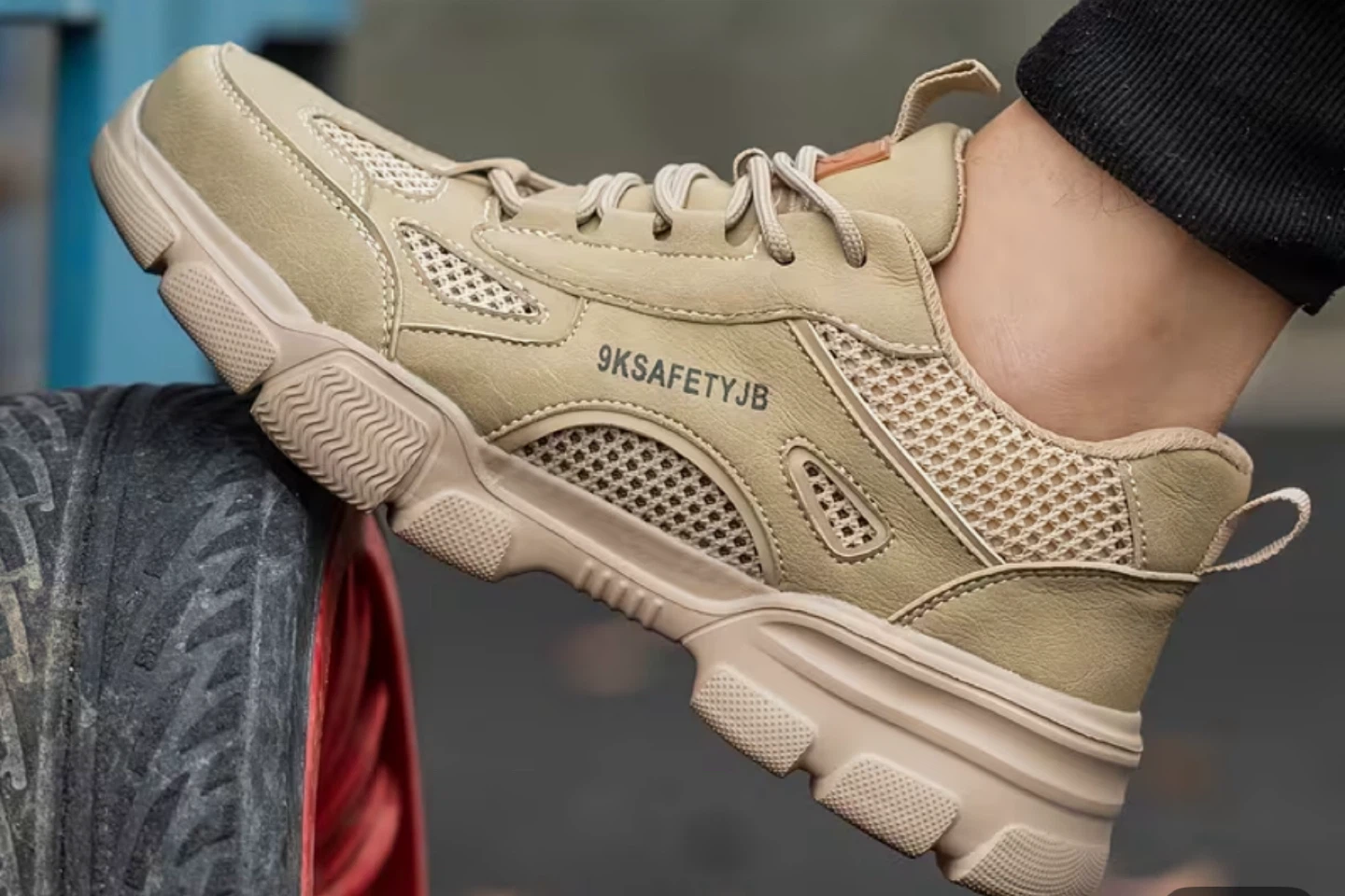 9KSafetyJB Beige Safety Shoes - US 8.5