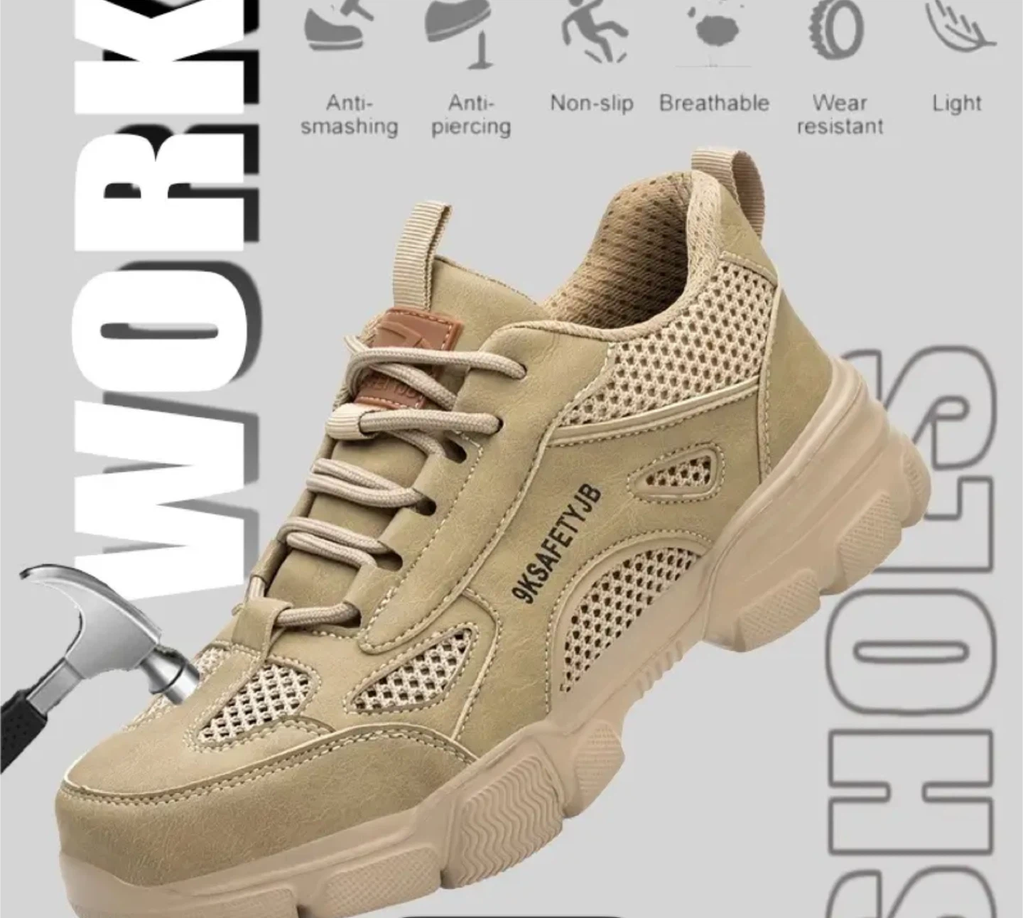 9KSafetyJB Beige Safety Shoes - US 8.5 - photo 4