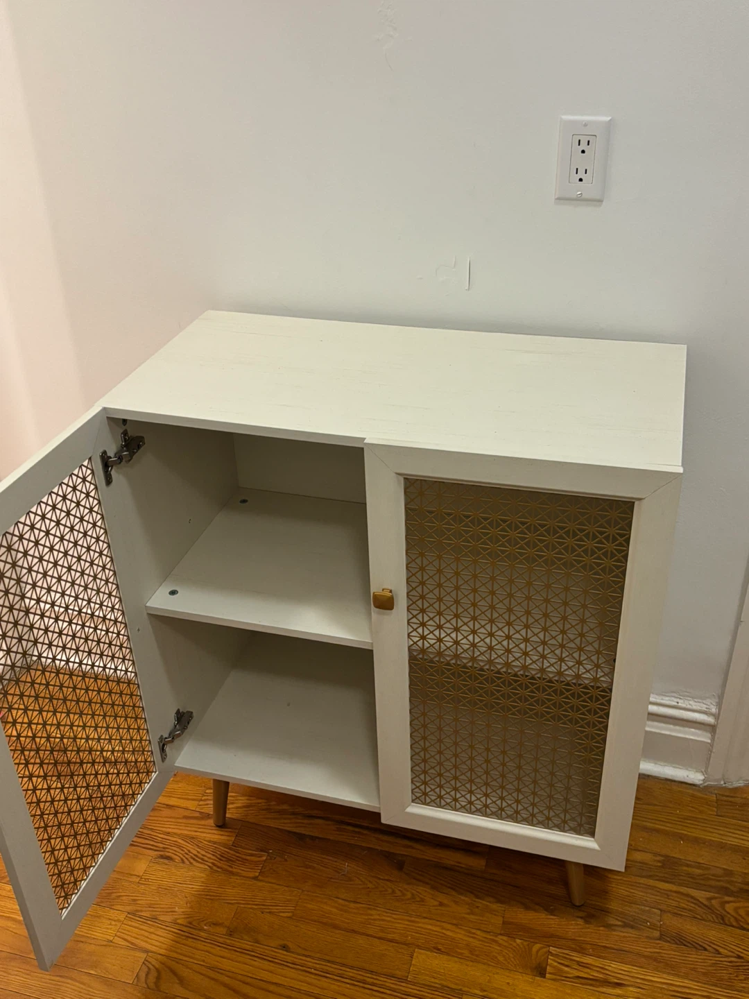 White Wood Cabinet with Gold Geometric Door - photo 2