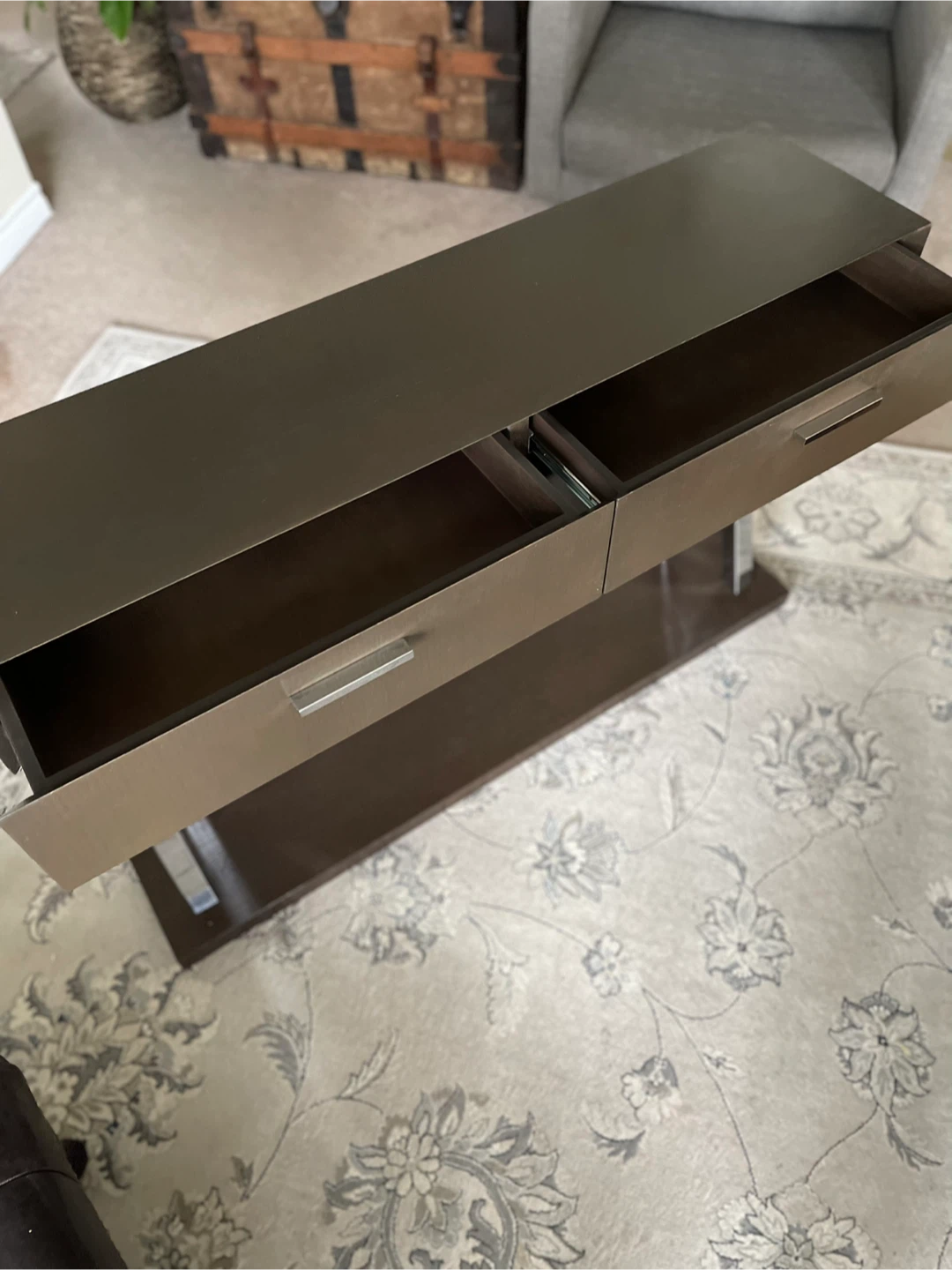 Solid wood Console Table with Drawers - Dark Wood & Chrome - photo 3