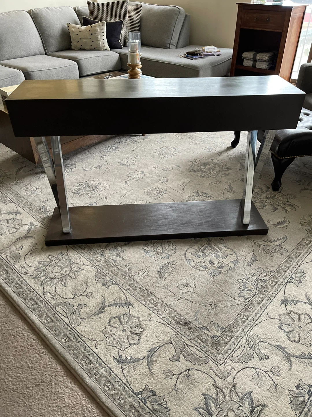 Solid wood Console Table with Drawers - Dark Wood & Chrome - photo 4