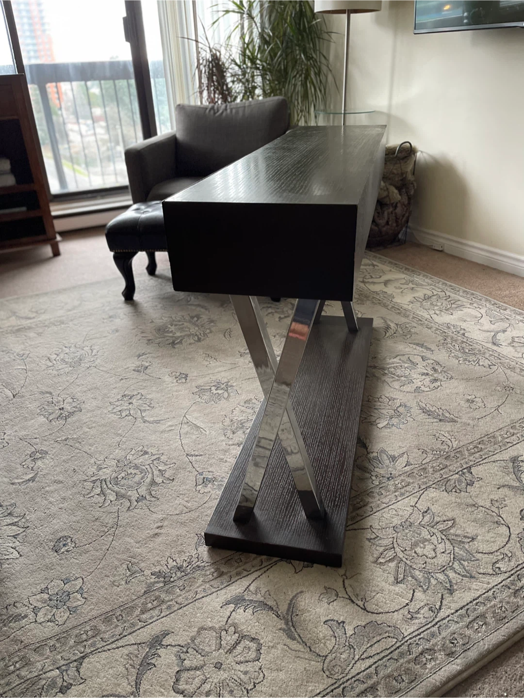 Solid wood Console Table with Drawers - Dark Wood & Chrome - photo 5