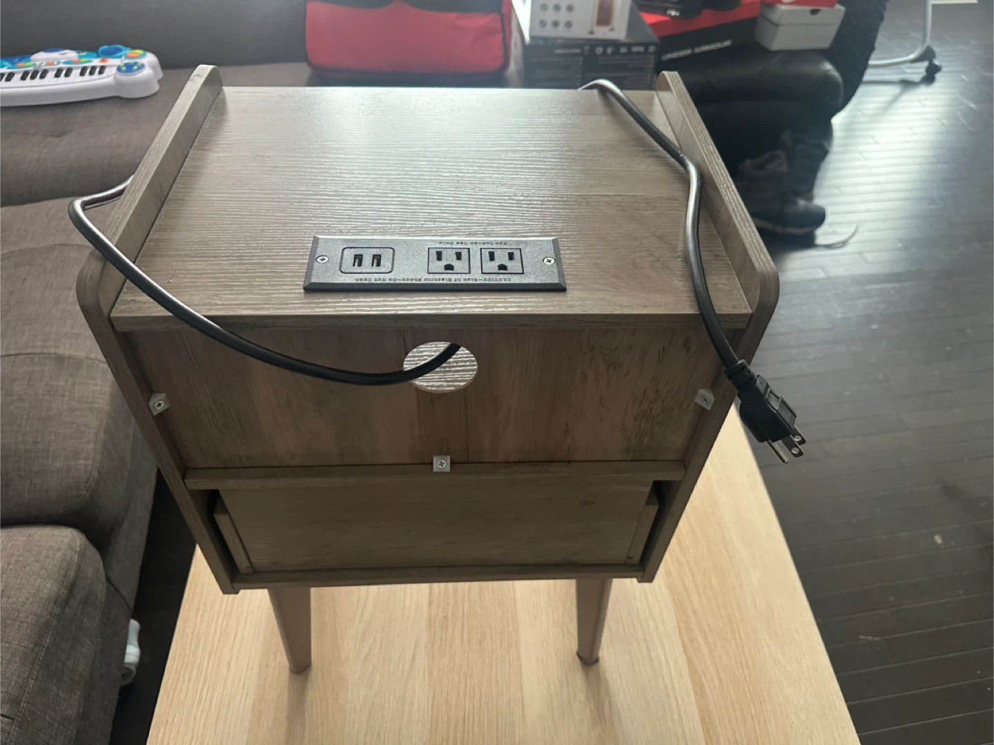 Wood Finish Nightstand with USB Ports - photo 3