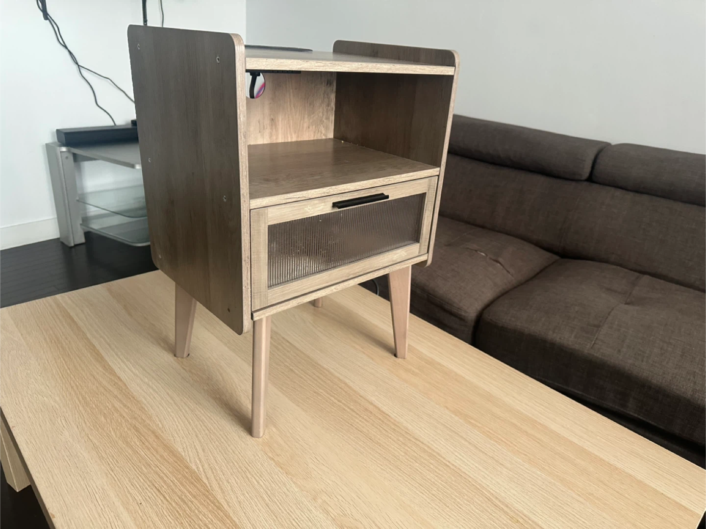 Wood Finish Nightstand with USB Ports
